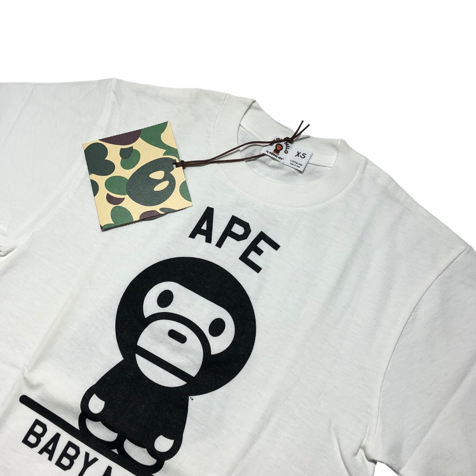 A BATHING APE(アベイシングエイプ) 00's BABY MILO print T-shirt ベイビー マイロ プリント Tシャツ XS ホワイト×ブラック デッドストック Y2K ミニT チビ