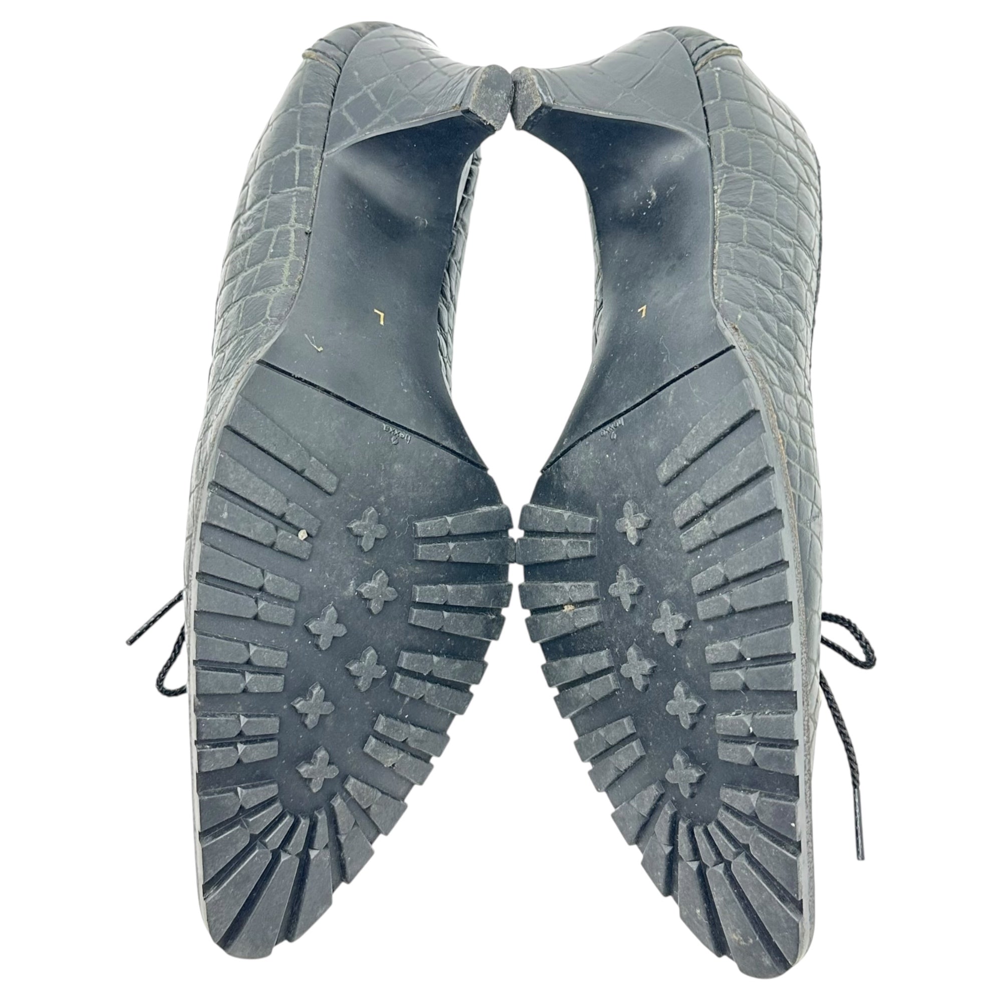 COMME des GARCONS JUNYA WATANABE(コムデギャルソンジュンヤワタナベ) 05AW Crocodile embossed trekking lace-up pointed toe heel pumps クロコ 型押し トレッキング レースアップ ポインテッドトゥ ヒール パンプス L ブラック