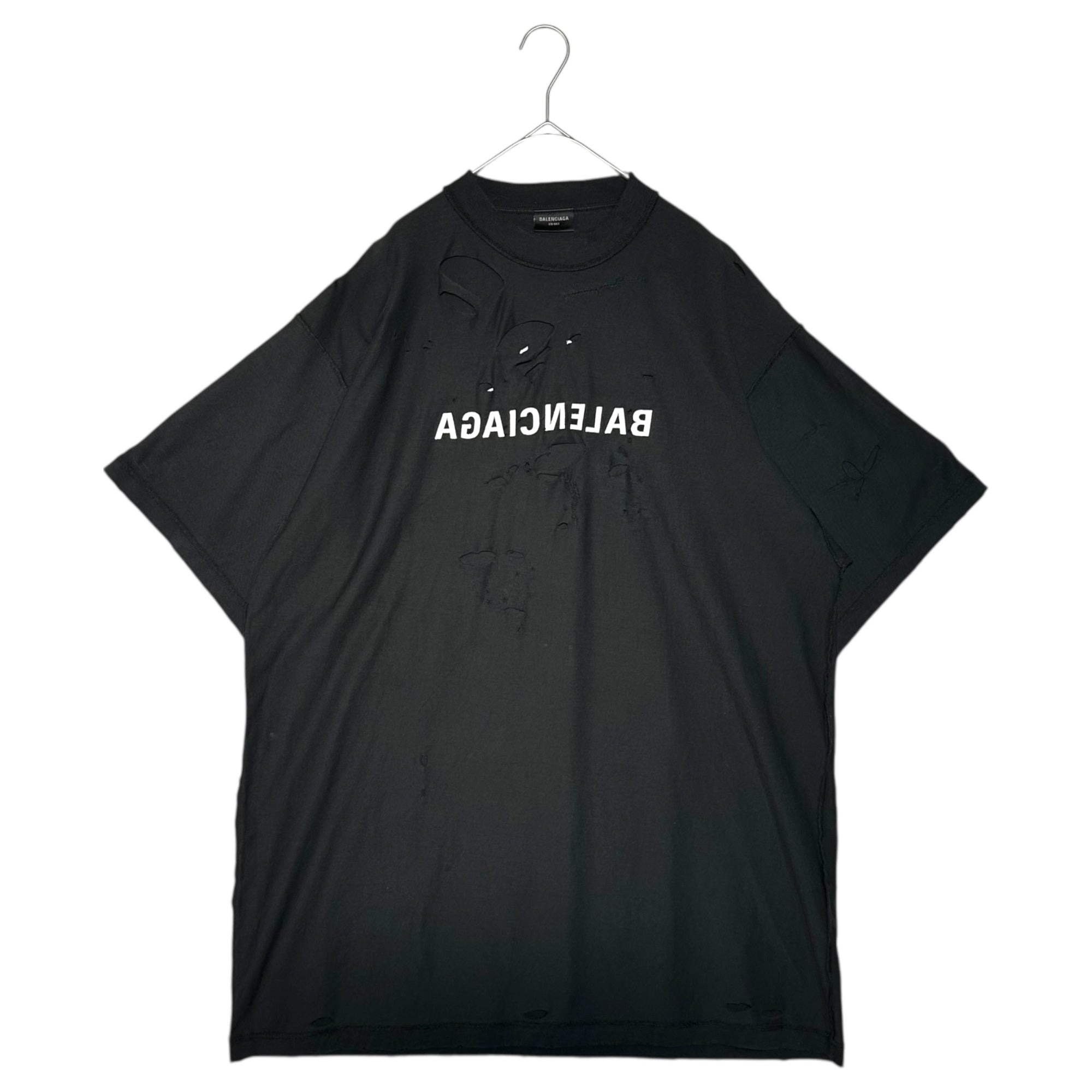 BALENCIAGA(バレンシアガ) DESTROY INSIDE OUT T-SHIRT デストロイ インサイドアウト Tシャツ 720198 TQVP3 2 ブラック ロゴ オーバーサイズ