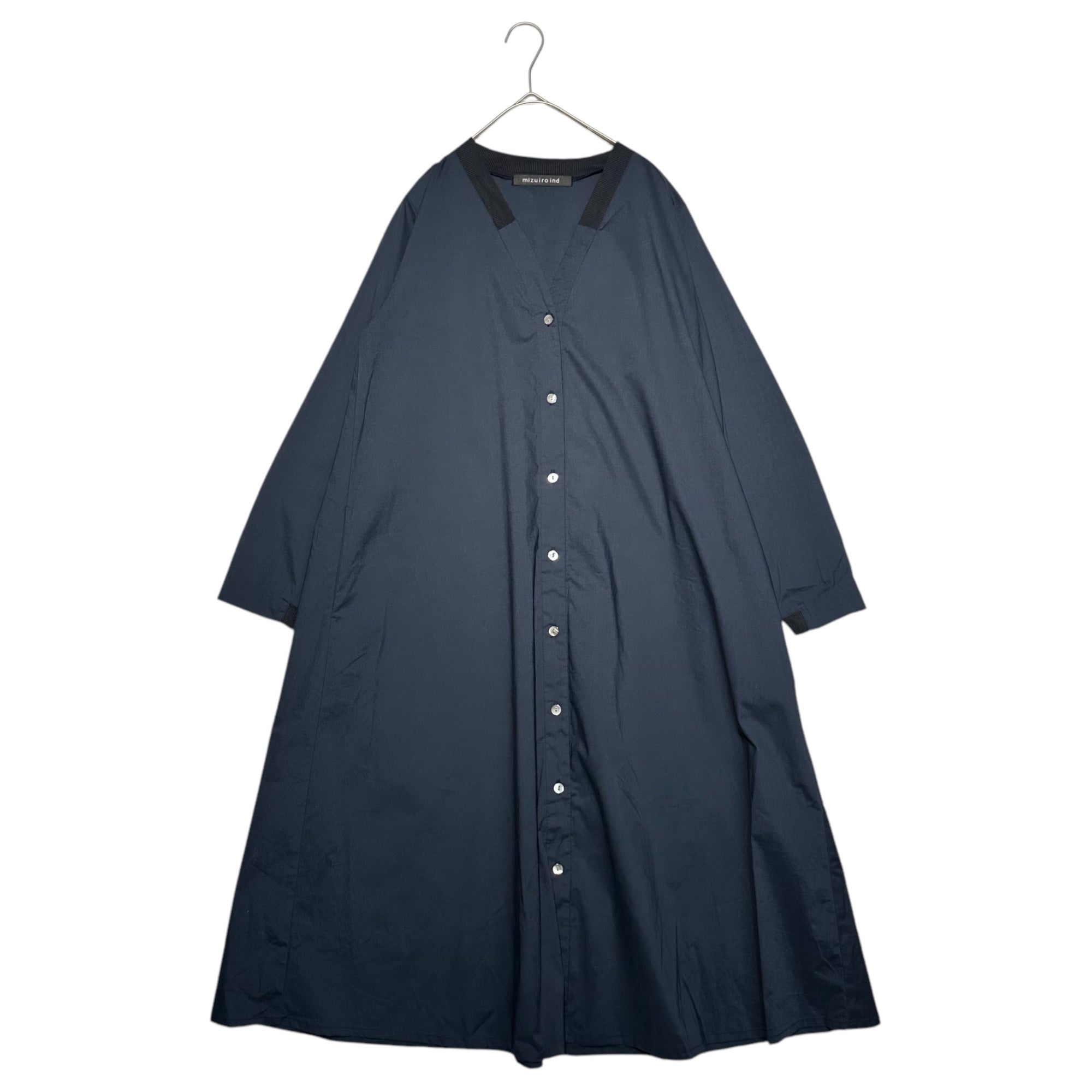 mizuiro ind(ミズイロインド) Vネック リブ コンビ ワンピース FREE ネイビー