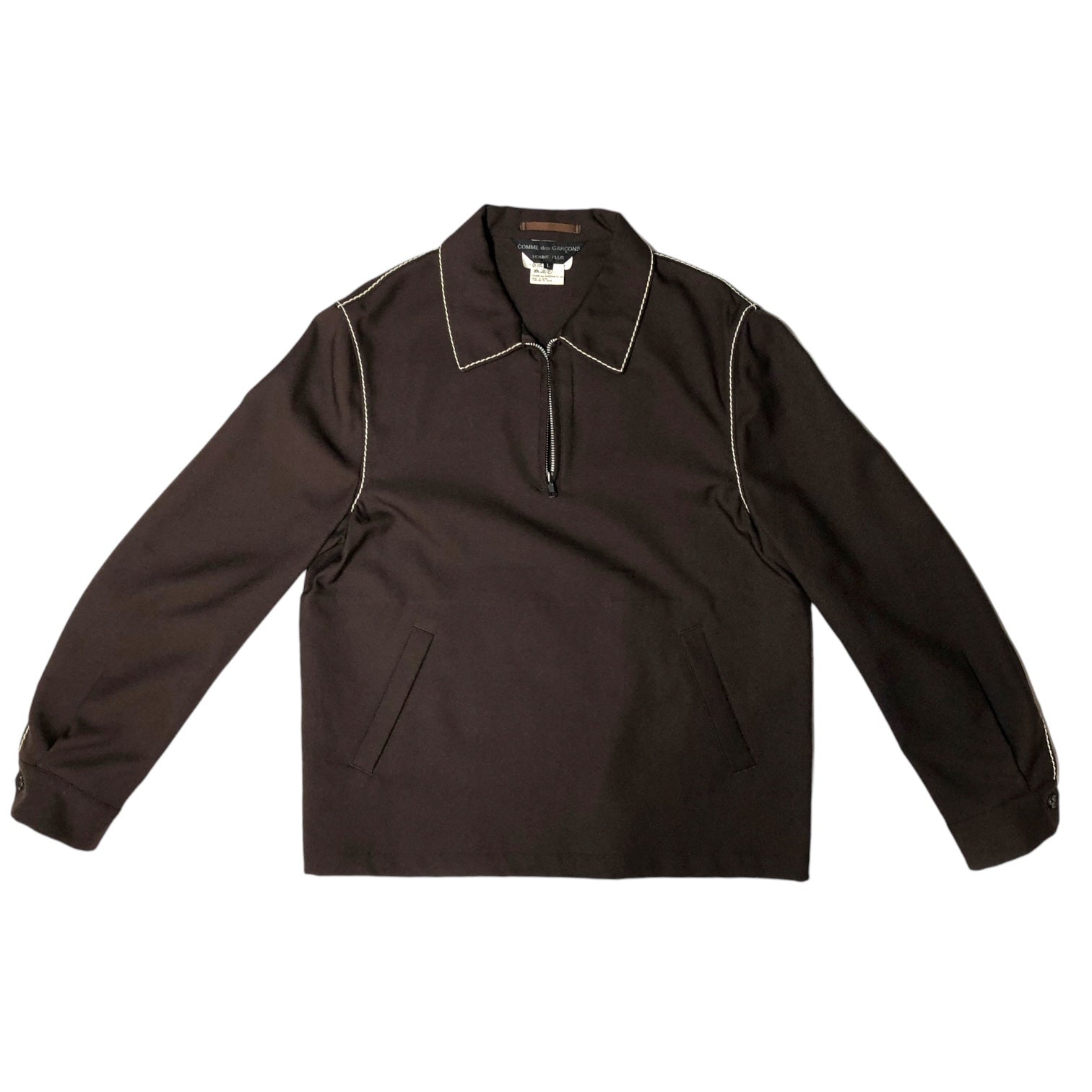 COMME des GARCONS HOMME PLUS(コムデギャルソンオムプリュス) 99AW Souvenir Kitsch stitched pullover jacket スーベニールキッチュ期 ステッチ プルオーバー ジャケット XJ-01079L L ブラウン×ホワイト AD1999 エルメス期 稀少品 コレクションランウェイ着用アイテム