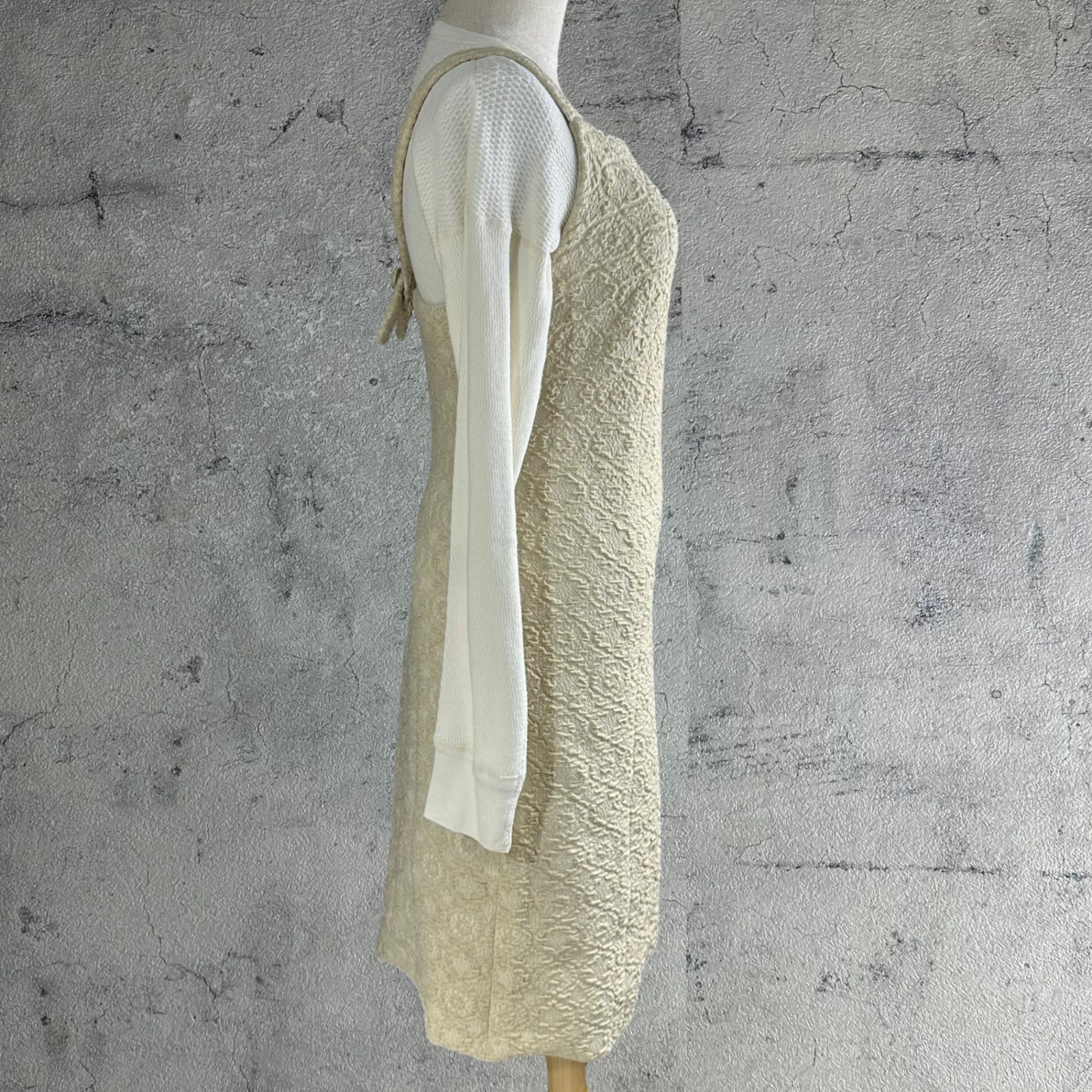 Euro Vintage(ヨーロッパヴィンテージ) Pivoine_70's~ cotton jacquard suspender dress/コットンジャガードサスペンダーワンピース 42(Mサイズ程度) ベージュ