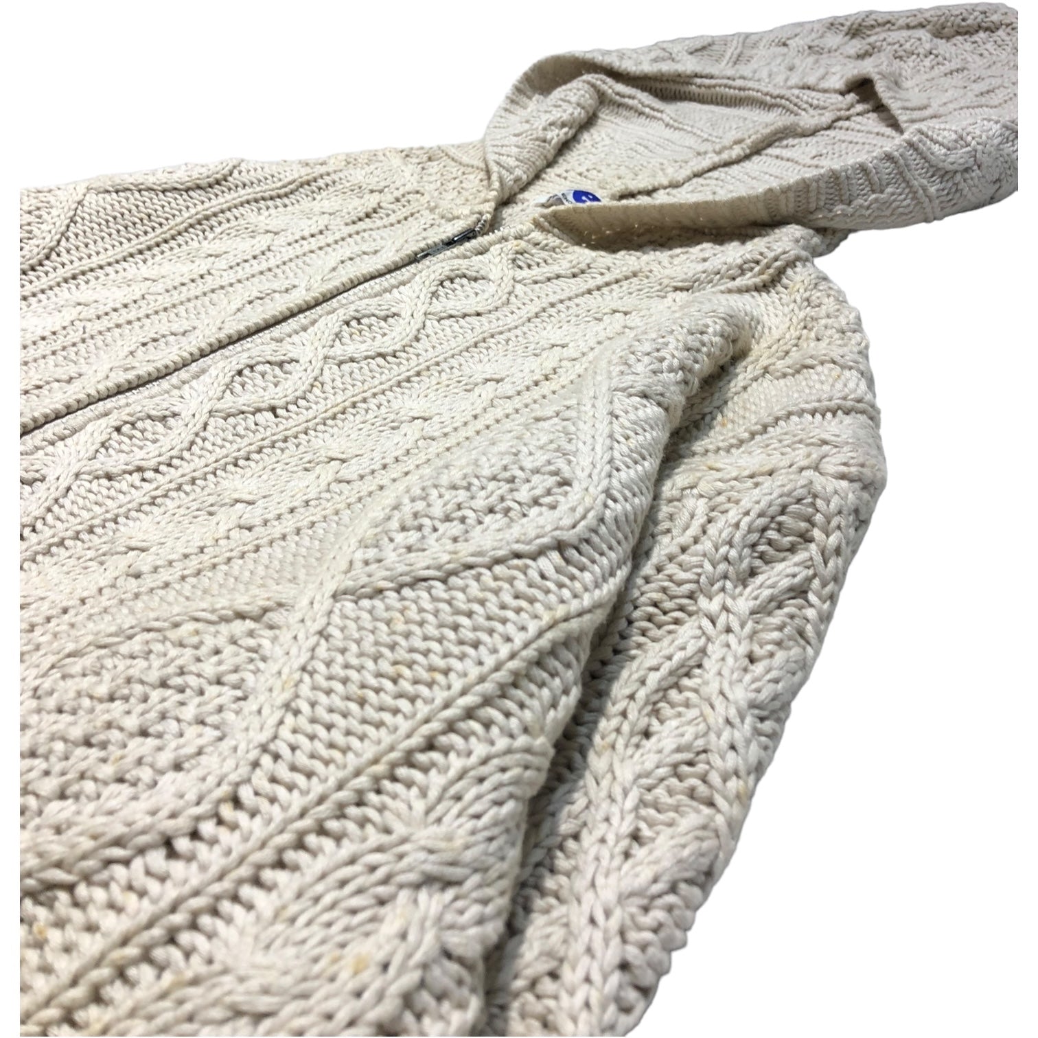 GOODENOUGH(グッドイナフ) 90's cable knit zip hoodie ケーブルニット ジップパーカー 90年代 藤原ヒロシ M アイボリー×レッド 汚れ有