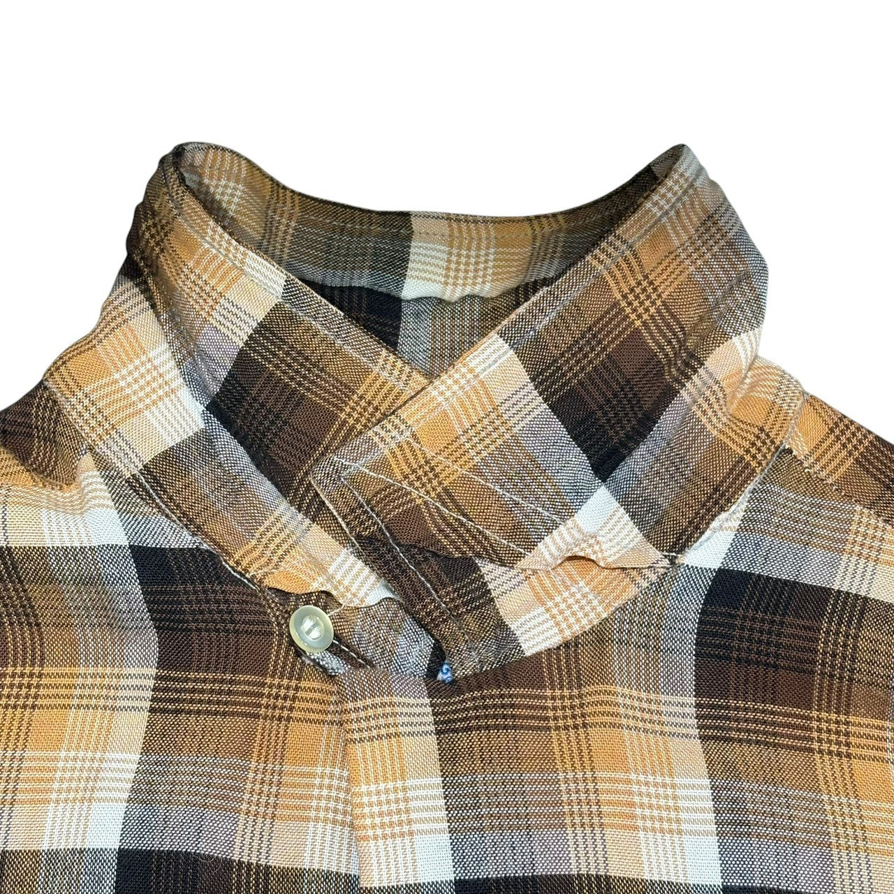 PILGRIM(ピルグリム) 60's THUNDERBIRD Ombre Check Rayon Open-Collar Shirt オンブレ チェック レーヨン オープンカラー シャツ M ブラウン 60年代 開襟