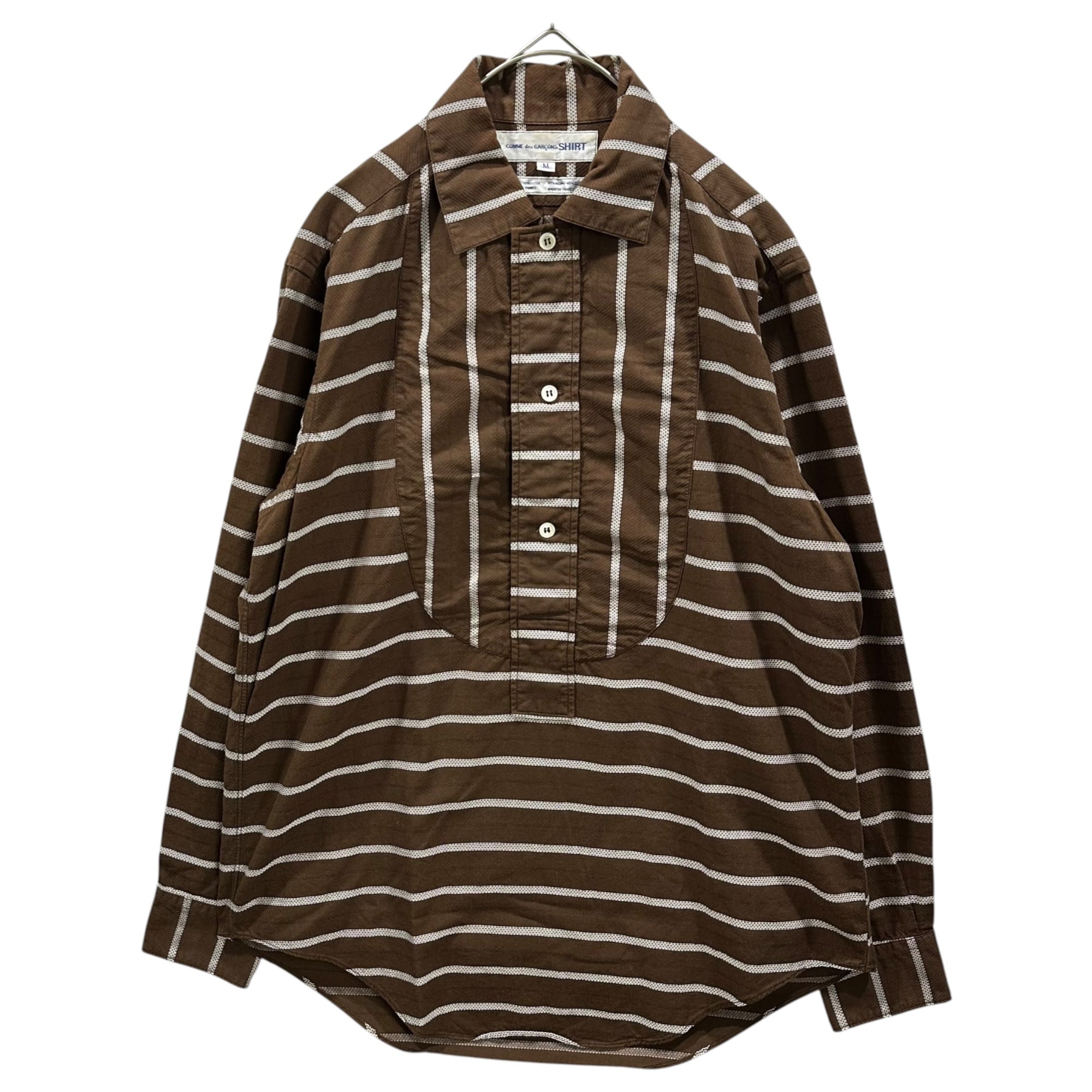 COMME des GARCONS SHIRT(コムデギャルソンシャツ) 1990's Modal Cotton Striped Tuxedo Shirt モーダル コットン ボーダー ブザム シャツ M ブラウン 90年代 プルオーバー