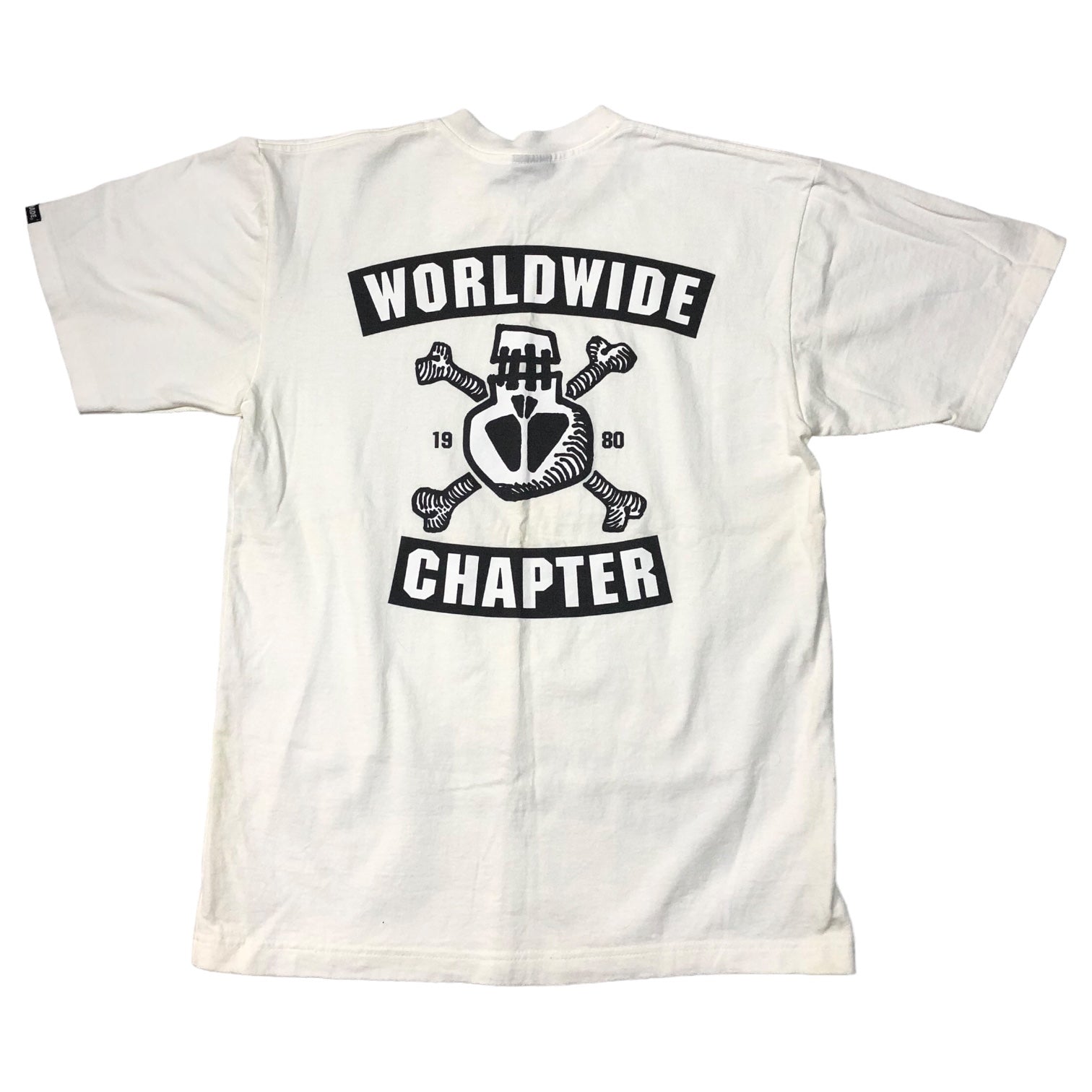 STUSSY(ステューシー) 00's CUSTOMADE riders skull Tシャツ ライダース スカル SIZE FREE ホワイト 逆さクロスボーンスカル OLD STUSSY