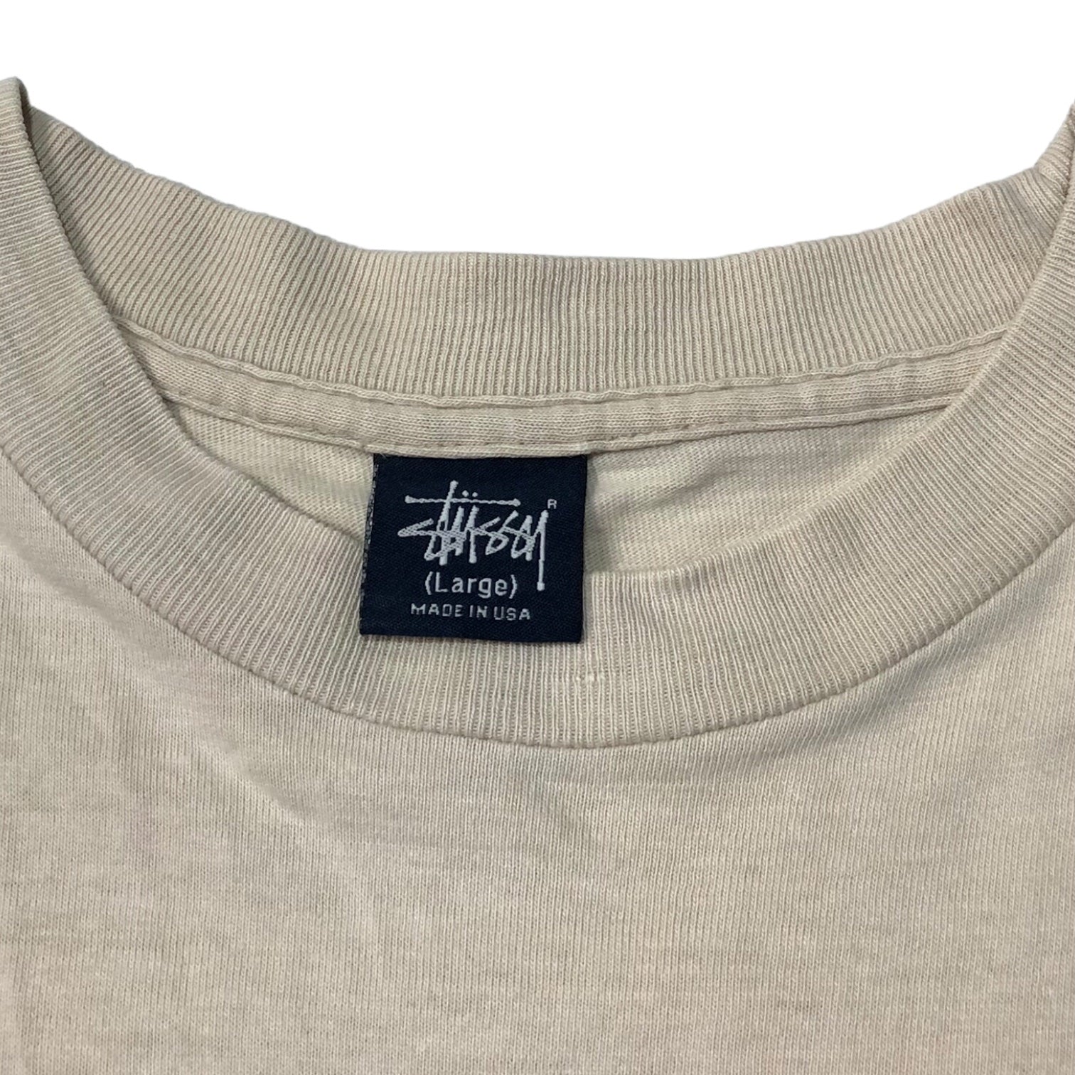 STUSSY(ステューシー) 90~00's dot pixel logo Tシャツ ドット ピクセル ロゴ 紺タグ SIZE L アイボリー×ライトブルー