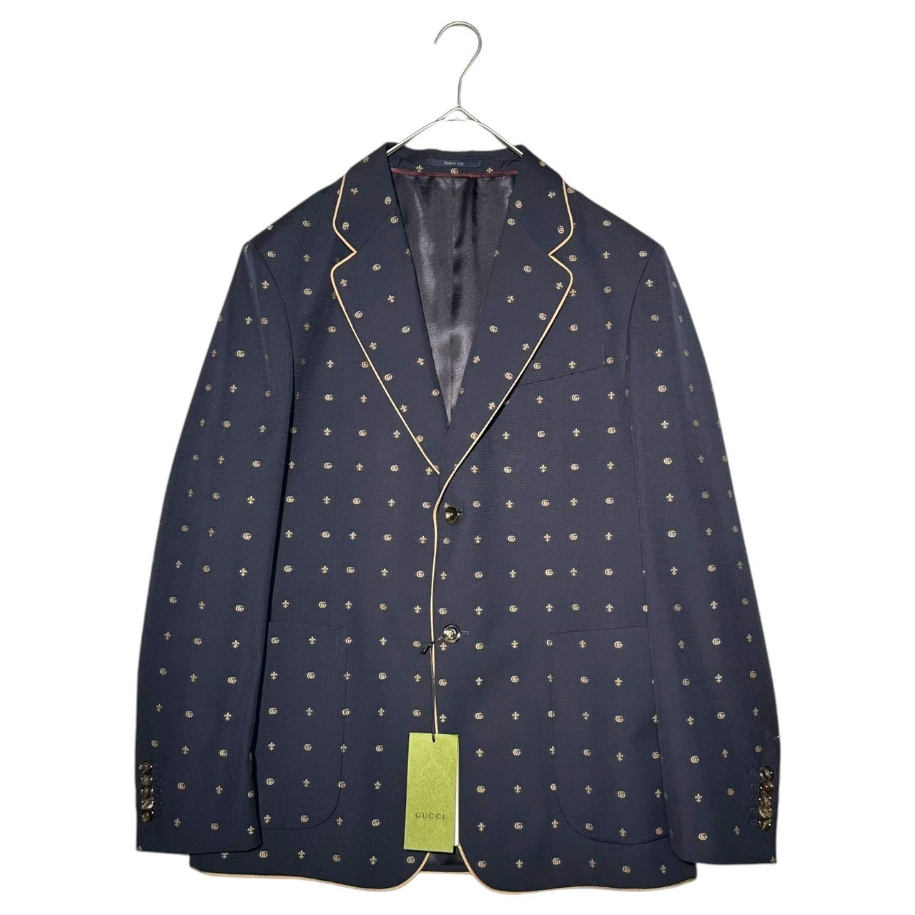 GUCCI(グッチ) GG Logo Piping 2B Pajama Tailored Jacket GG ロゴ パイピング 2B パジャマ ウール テーラード ジャケット 723317 1GXAF0 48(L程度) ネイビー