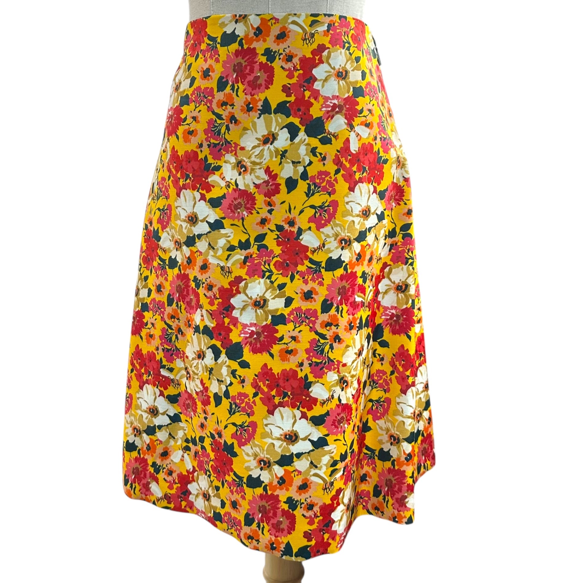 GUCCI(グッチ) 18SS Floral Print Flared Knee-Length Skirt 花柄 フレア ひざ丈 スカート 40 イエロー×ピンク Aライン
