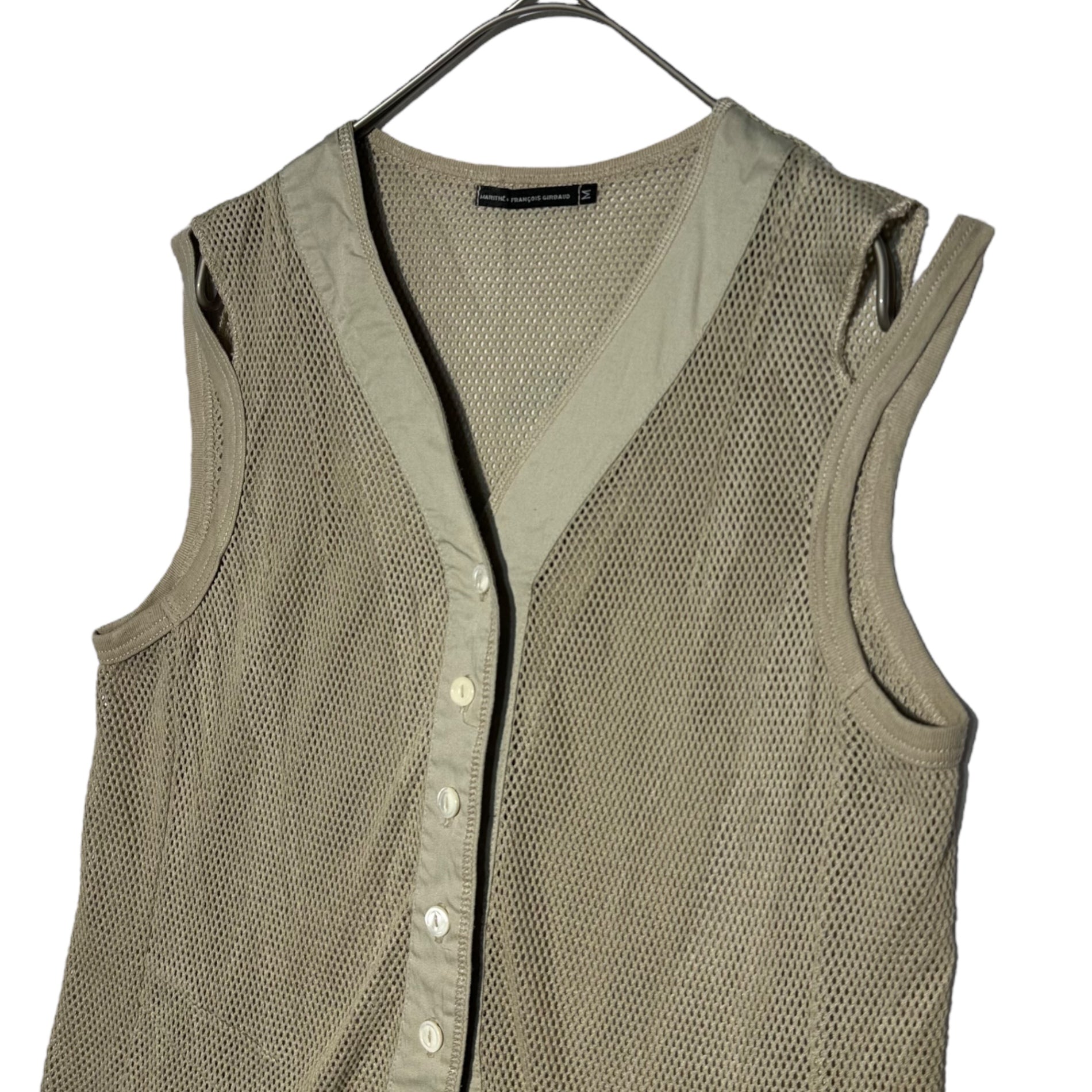 MARITHE FRANCOIS GIRBAUD(マリテフランソワジルボー) 00's Back graphic print mesh gilet バック グラフィック プリント メッシュ ジレ F5-6468 M ベージュ ベスト Y2K