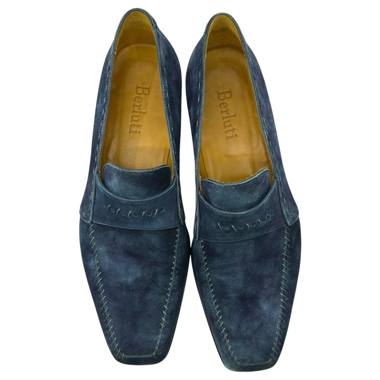 Berluti(ベルルッティ) Square Toe Stitch Blue Suede Leather Slip-On Shoes スクエアトゥ ステッチ ブルースウェード レザー スリッポン シューズ 8 1/2(27.0cm程度) ブルー 袋付属