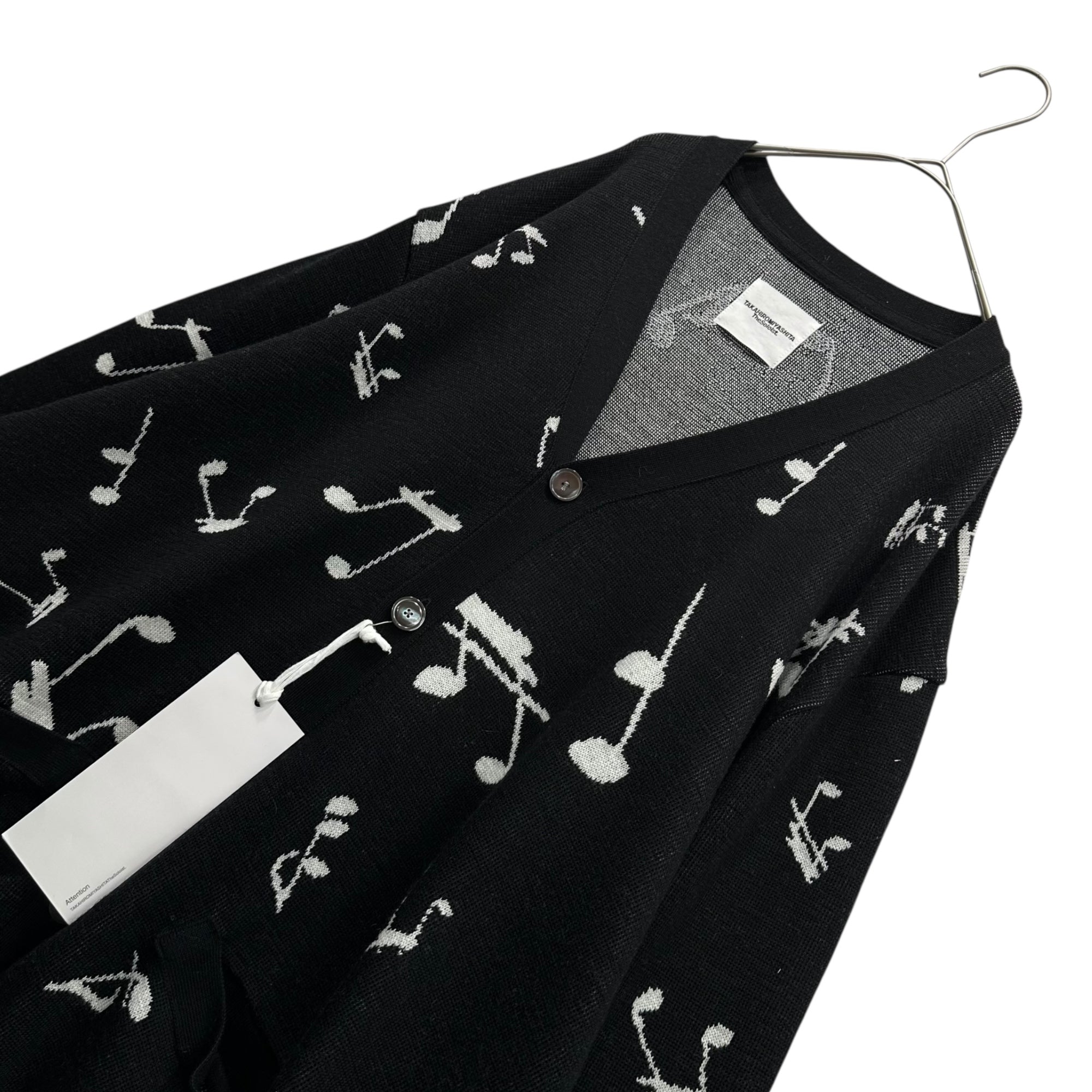 TAKAHIRO MIYASHITA The Soloist.(タカヒロミヤシタザソロイスト) 25AW music note pattern cardigan ミュージック ノート パターン カーディガン sk.0016AW25 48(L程度) ブラック×ホワイト 完売色