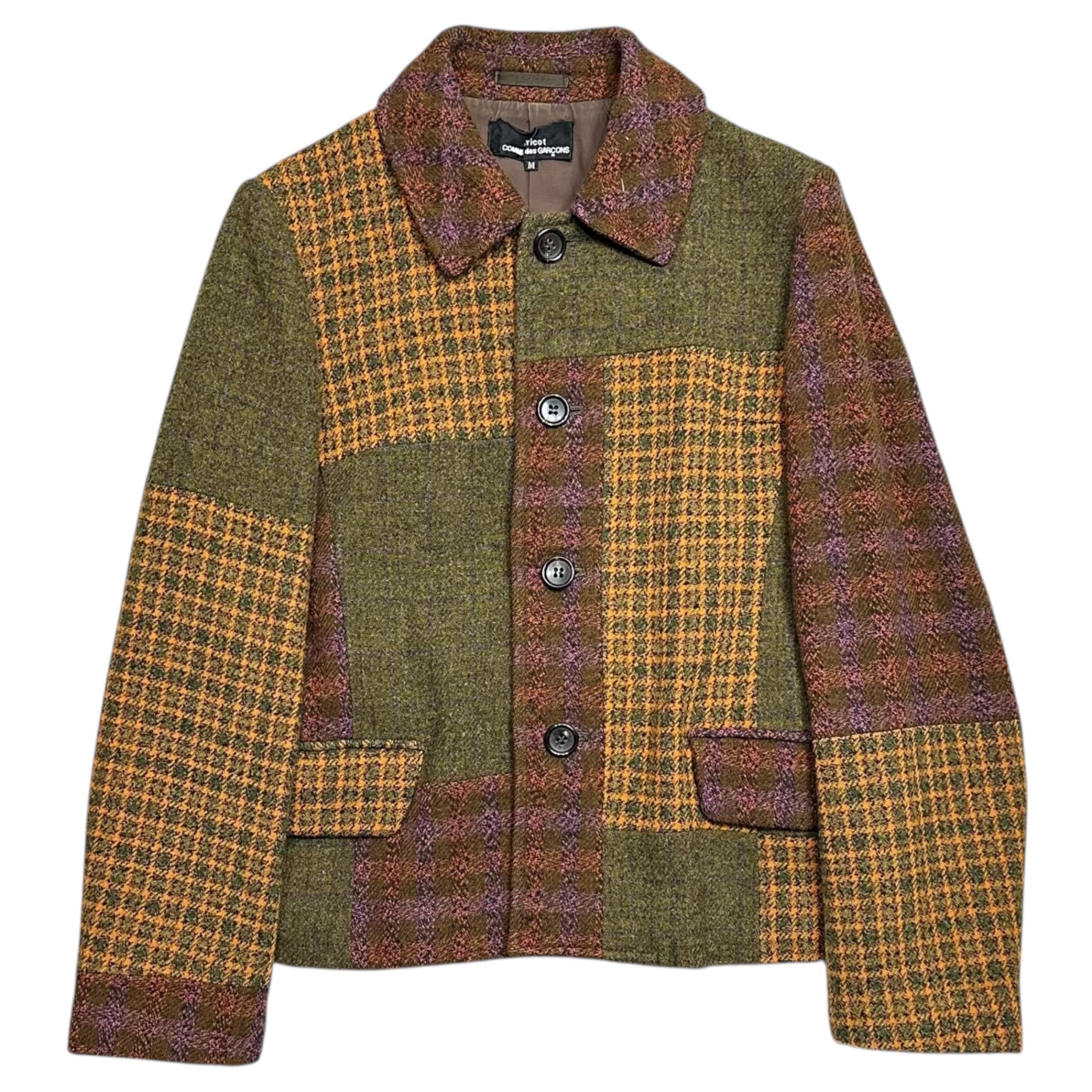 tricot COMME des GARCONS(トリココムデギャルソン) 01AW Random Check Wool Tweed 4-Button Jacket ランダムチェック ウール ツイード 4ボタン ジャケット TD-J002 M ブラウン×カーキ×オレンジ AD2001 アーカイブ