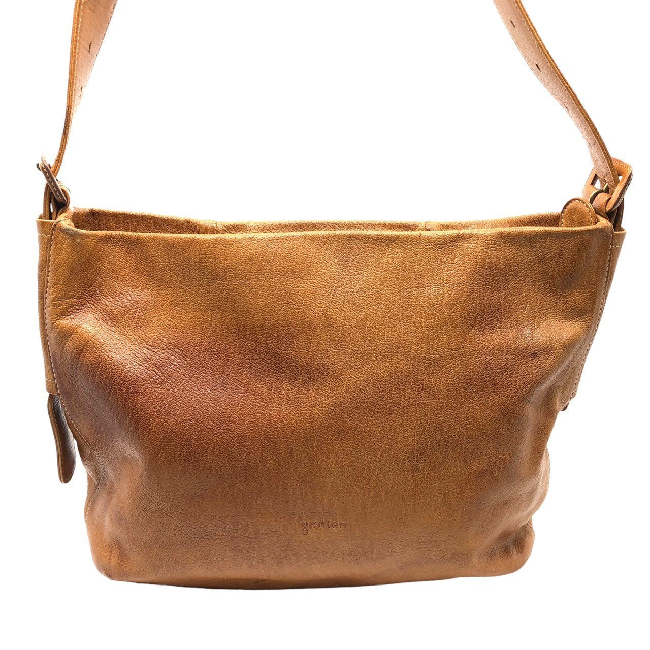 genten(ゲンテン) leather shoulder bag レザー ショルダー バッグ 本革 大きめ 収納多い マロン ブラウン