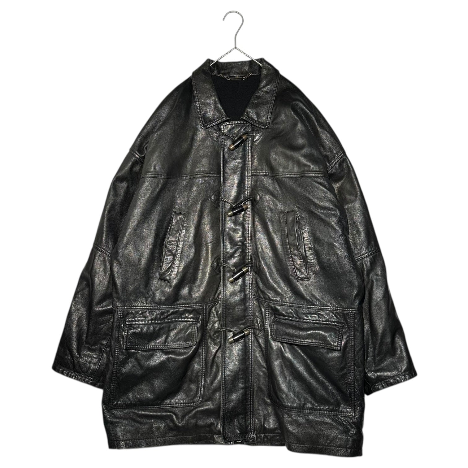 Aquascutum(アクアスキュータム) 70's~80's Vintage Leather Duffle Coat ヴィンテージ レザー ダッフル コート M ブラック 70年代~80年代
