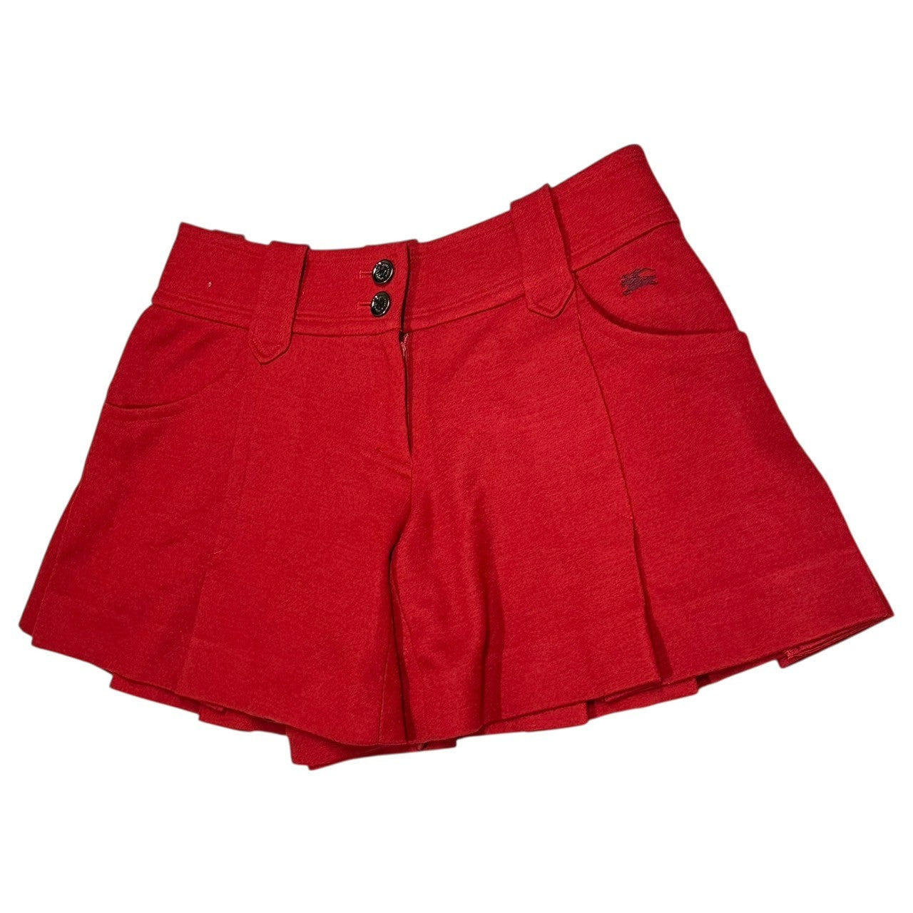 BURBERRY BLUE LABEL(バーバリーブルーレーベル) Horse Logo Embroidered Wool Hot Pants ホース ロゴ 刺繍 ウール ホット パンツ FQF42-542-15 36(S程度) レッド ショート ハーフ