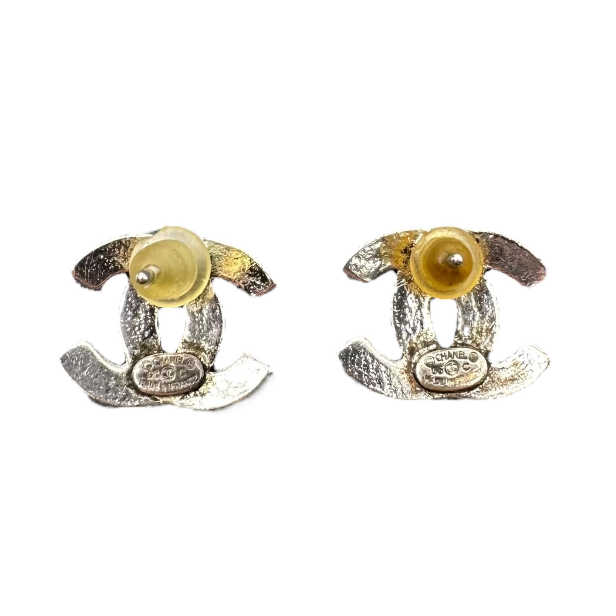 CHANEL(シャネル) Rhinestone Coco Mark Pierced Earrings ライン ストーン ココマーク ピアス 両耳 シルバー×ホワイト 06C 刻印