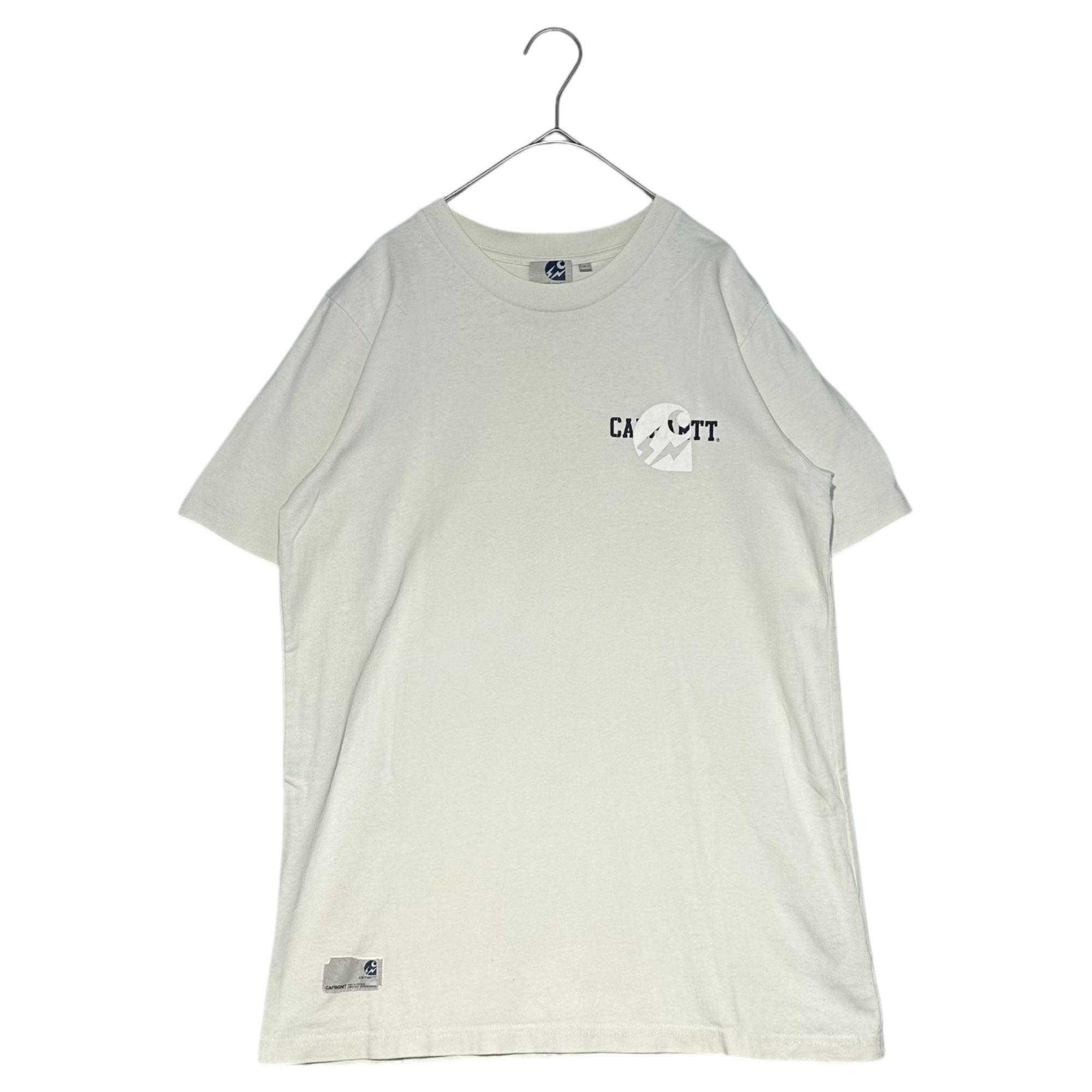 carhartt × FRAGMENT DESIGN(カーハート×フラグメントデザイン) Stacked logo crew neck T-shirt 重ねロゴ クルーネック Tシャツ S ホワイト×ネイビー