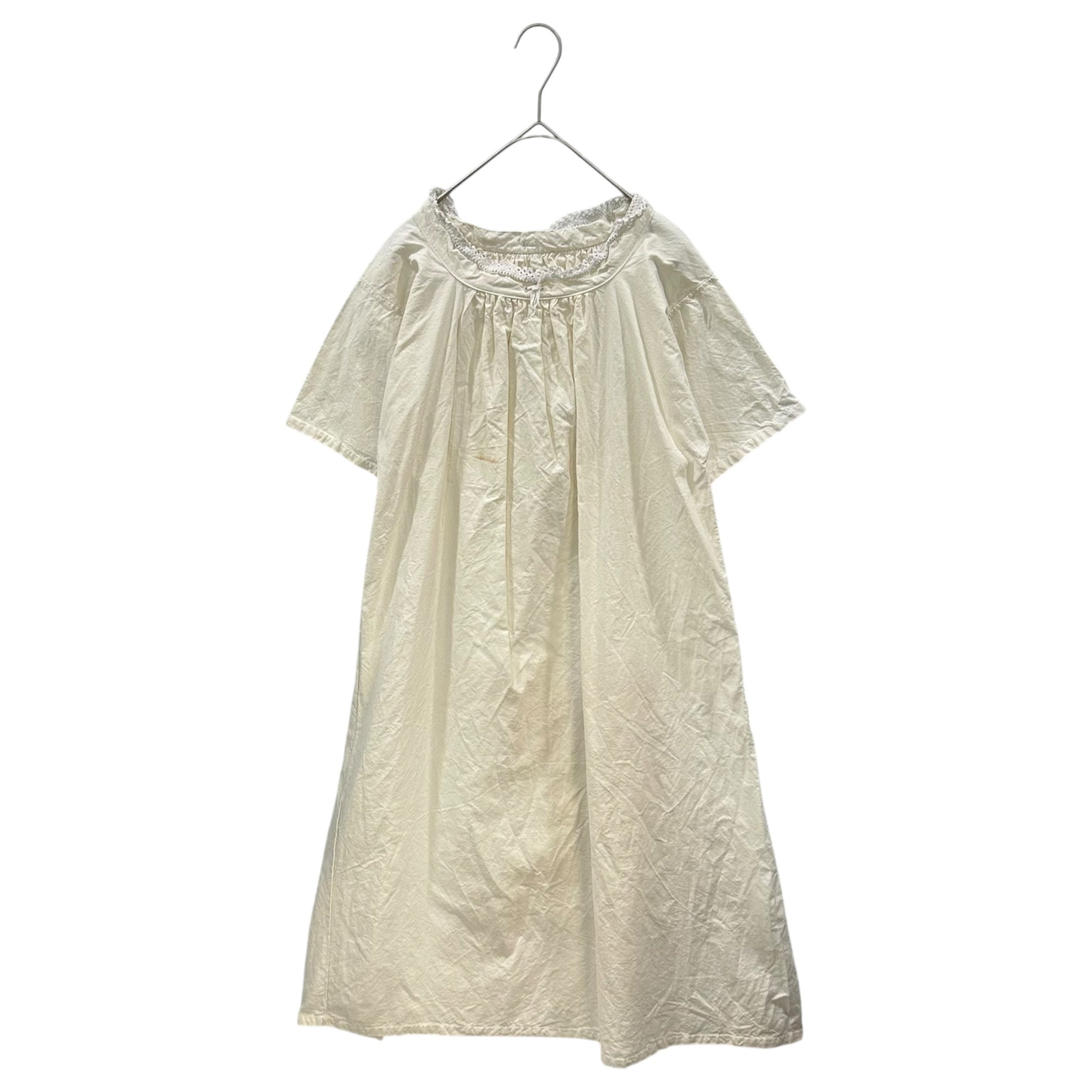 Euro antique(ヨーロッパアンティーク) 1920's~ thick cotton beige mini lace decorated onepiece 厚めコットンのミニレース装飾付きワンピース 表記無し(M~L程度) ベージュ