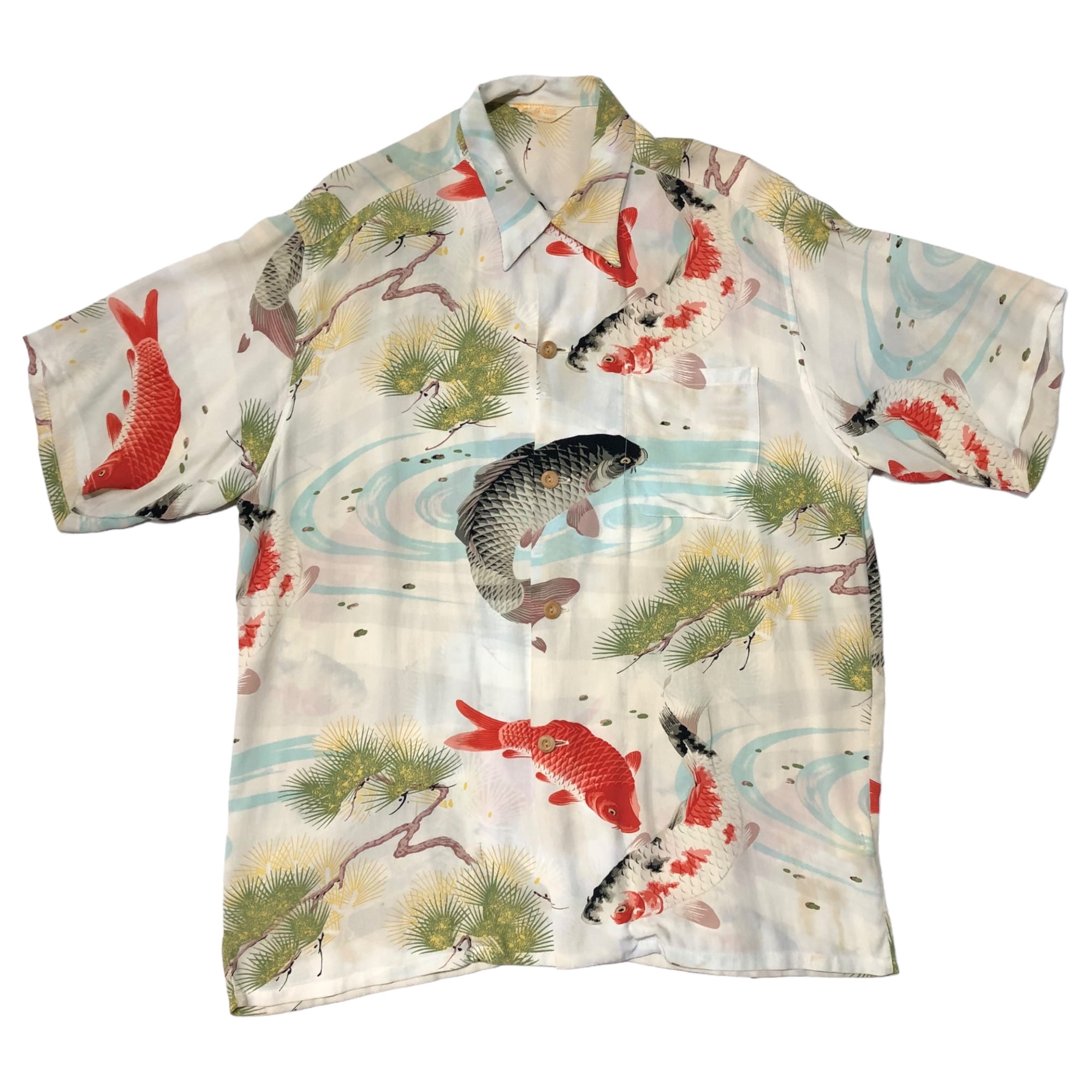SUN SURF(サンサーフ東洋) RAYON S/S SPECIAL EDITION HOOKANO "NISHIKI KOI" 錦鯉 レーヨン アロハシャツ SS34665 M ホワイト 半袖
