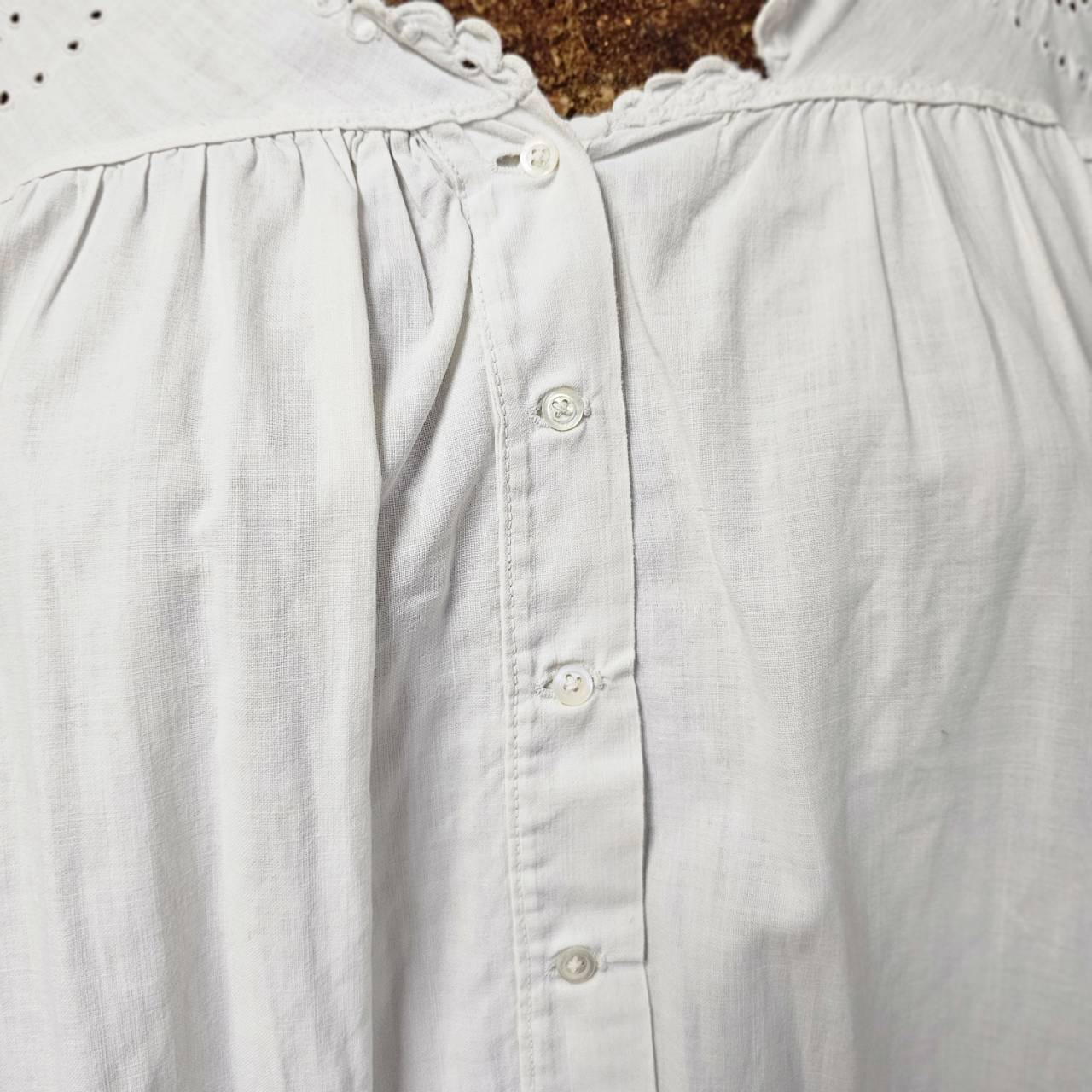 Euro Vintage(ヨーロッパヴィンテージ) Meduse_10'~20's french cotton flower embroidery short sleeve long dress /フレンチコットン花刺繍半袖ロングワンピース 表記なし(Mサイズ程度) ホワイト