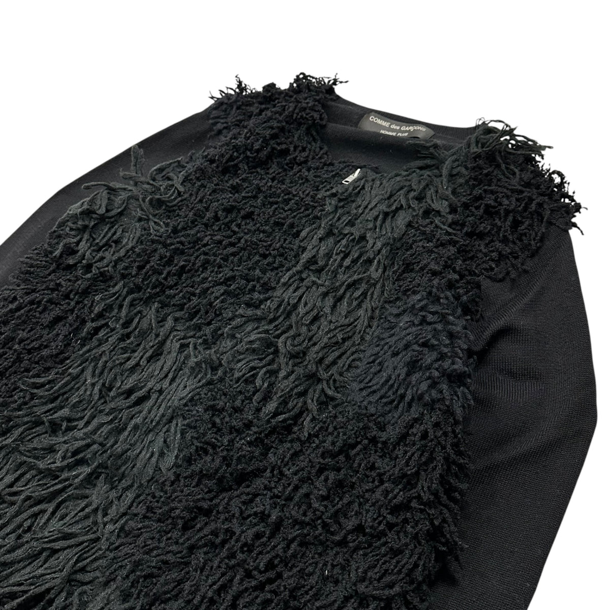COMME des GARCONS HOMME PLUS(コムデギャルソンオムプリュス) 2002AW Front-Fringed Zip-Up Wool Cardigan フロント フリンジ ジップアップ ウール カーディガン PG-N030 M ブラック AD2002 00s アーカイブ 四つの黒期