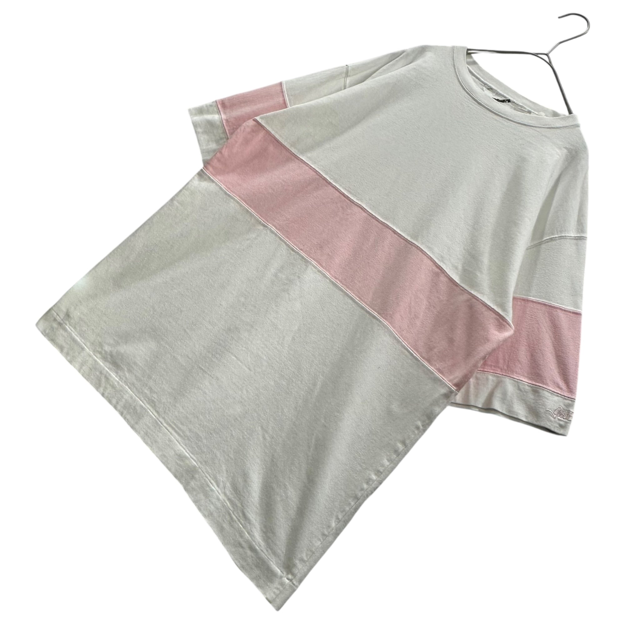 GOODENOUGH(グッドイナフ) 90's Line-blocked s/s T-shirt ライン 切替 半袖 Tシャツ 表記消(L程度) ホワイト×ピンク