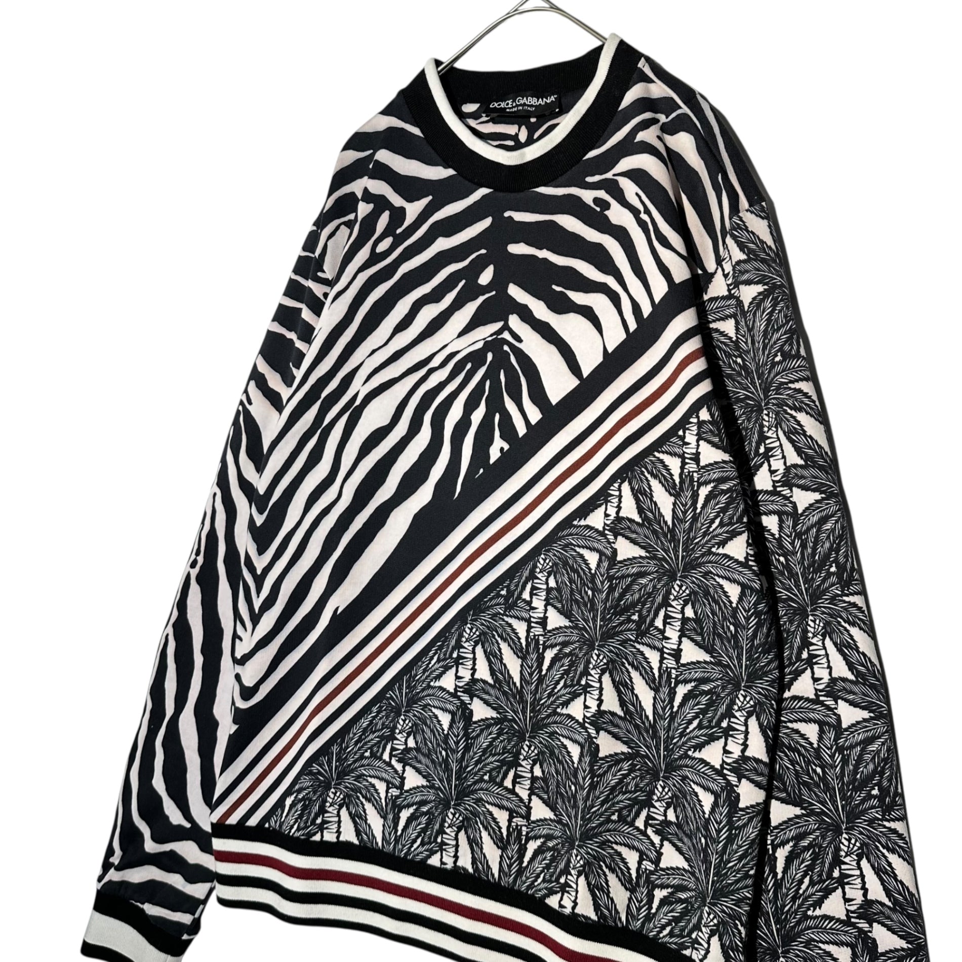 DOLCE&GABBANA(ドルチェ&ガッバーナドルガバ) Zebra Palm Tree Print Sweatshirt ゼブラ ヤシの木 プリント スウェット G9IE3T HP7EK 48(M程度) ブラック×ライトピンク