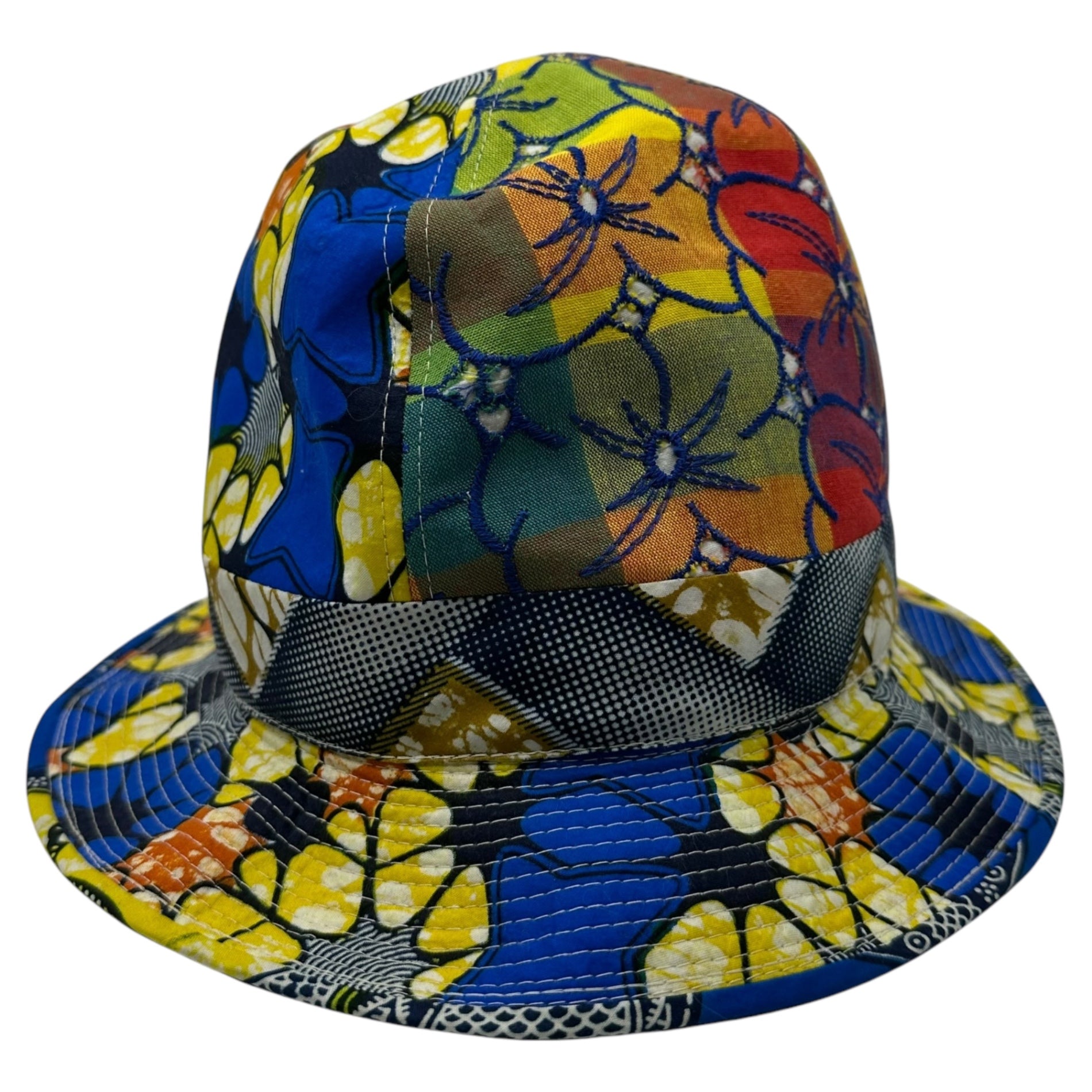 COMME des GARCONS SHIRT(コムデギャルソンシャツ) Anarchy Flower Print Embroidered Hat アナーキー フラワー プリント 刺繍 ハット S20647 L ブルー×イエロー 花 蝶々 帽子