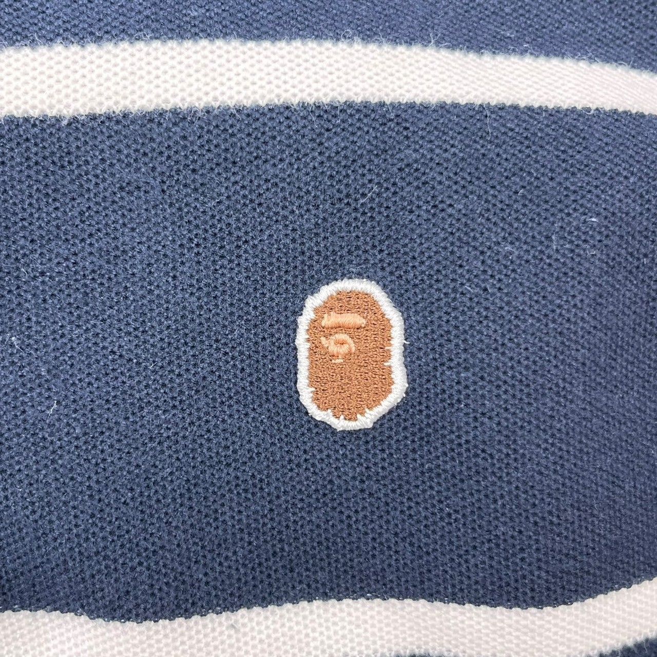 A BATHING APE(アベイシングエイプ) 00's Border one point logo polo shirt アシンメトリー ボーダー ワンポイント ロゴ ポロシャツ L ネイビー×ホワイト