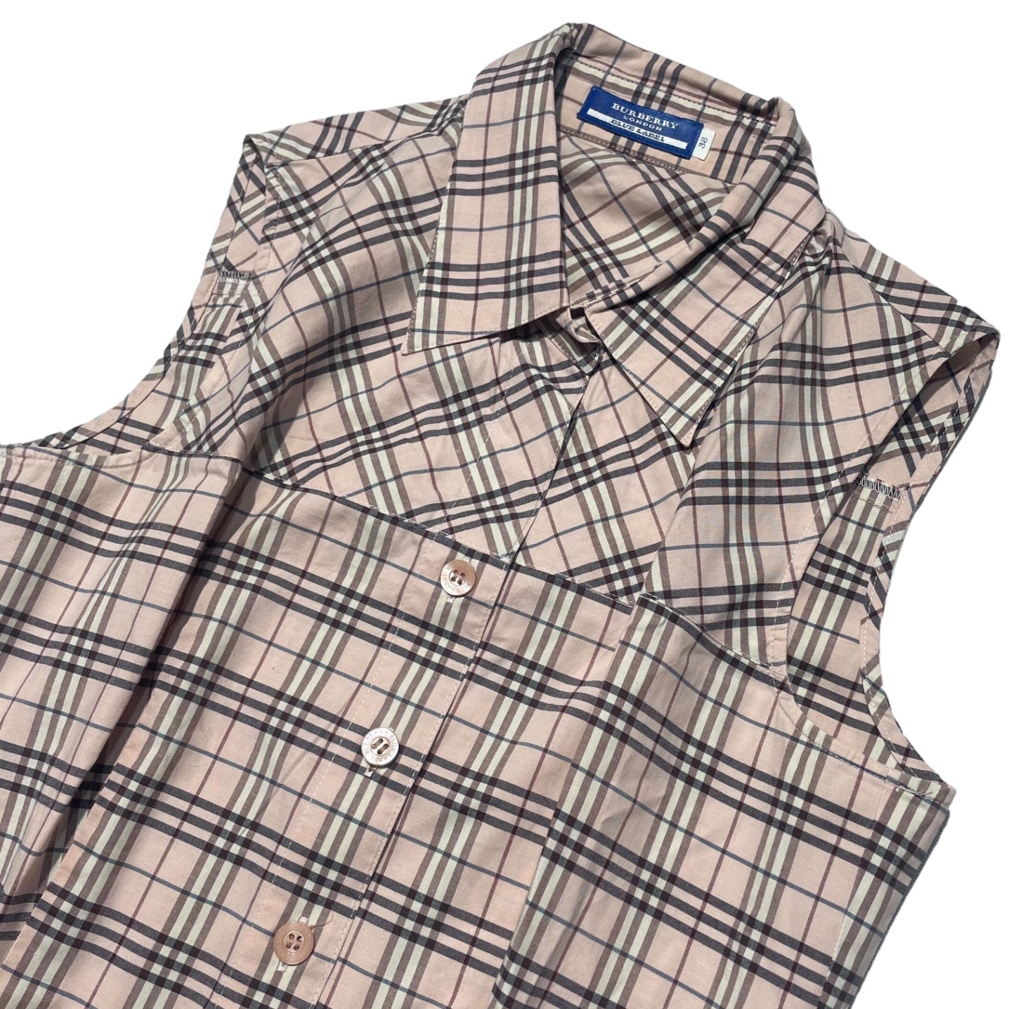 BURBERRY BLUE LABEL(バーバリーブルーレーベル) タータンチェック ノースリーブ シャツ ブラウス FE540-110 38(M程度) ピンク