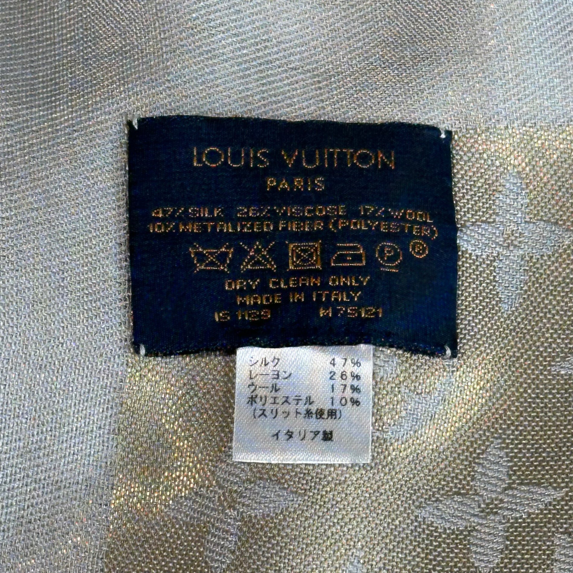LOUIS VUITTON(ルイヴィトン) Monogram Shine Shawl ショール モノグラム シャイン M75121 シルバー×ゴールド マフラー