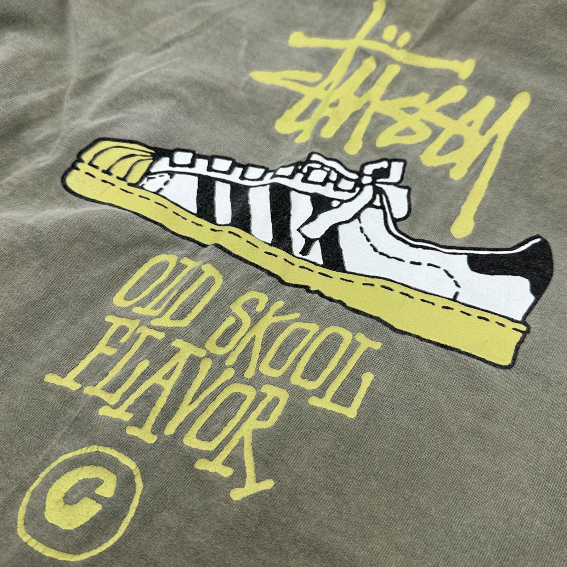 STUSSY(ステューシー) 80's "OLD SKOOL FLAVOR" VINTAGE TEE ヴィンテージ Tシャツ L カーキ 80年代 SUPERSTAR スーパースター 半袖