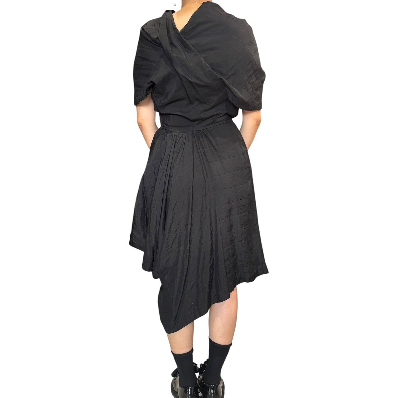 COMME des GARCONS NOIR(コムデギャルソンノアール) 80's Silk Quilted Stitch Cape Asymmetrical Dress シルク キルティング ステッチ ケープ アシンメトリー ワンピース AO-05009 M ブラック AD表記無し 80年代 アーカイブ