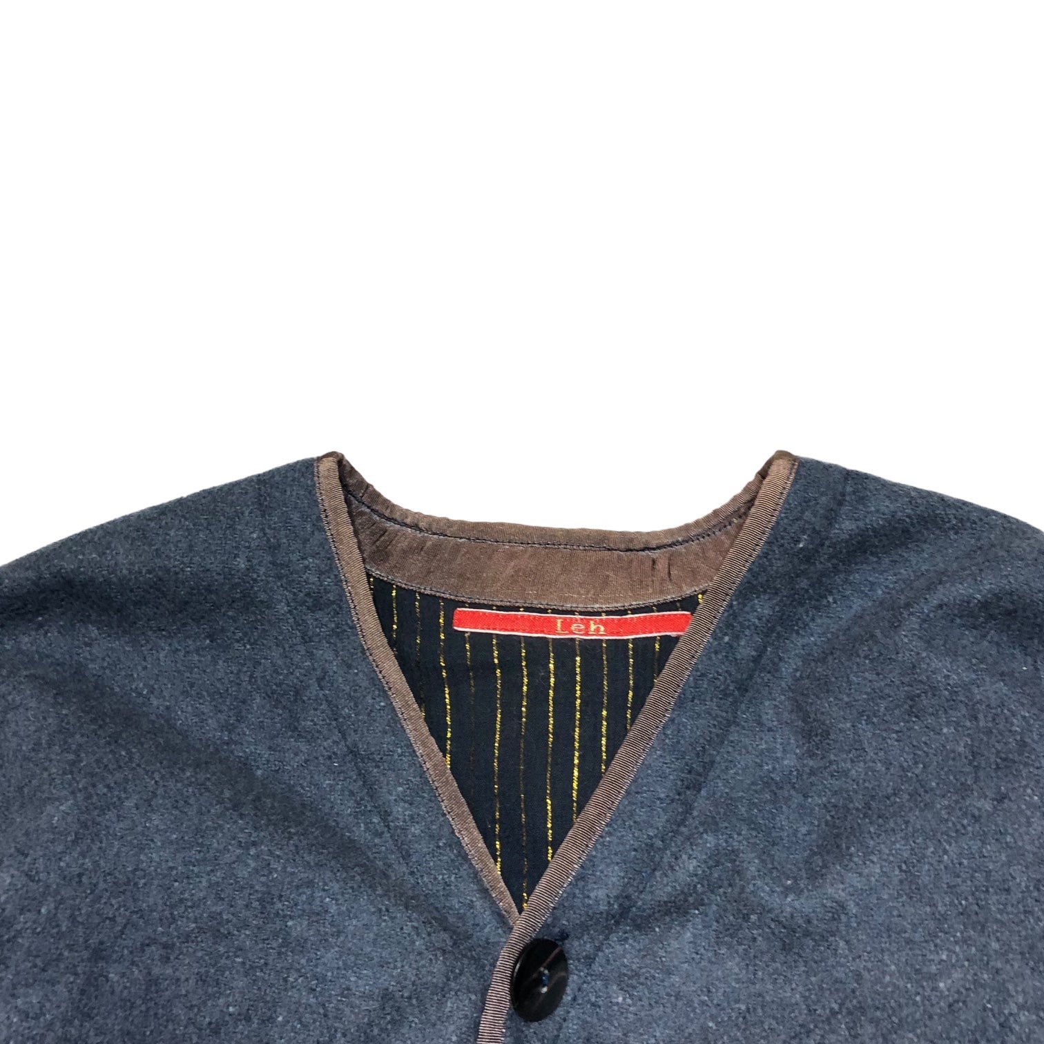 leh(レー) Remake collarless wool coat リメイク ノーカラー ウール コート S ブルー ファー