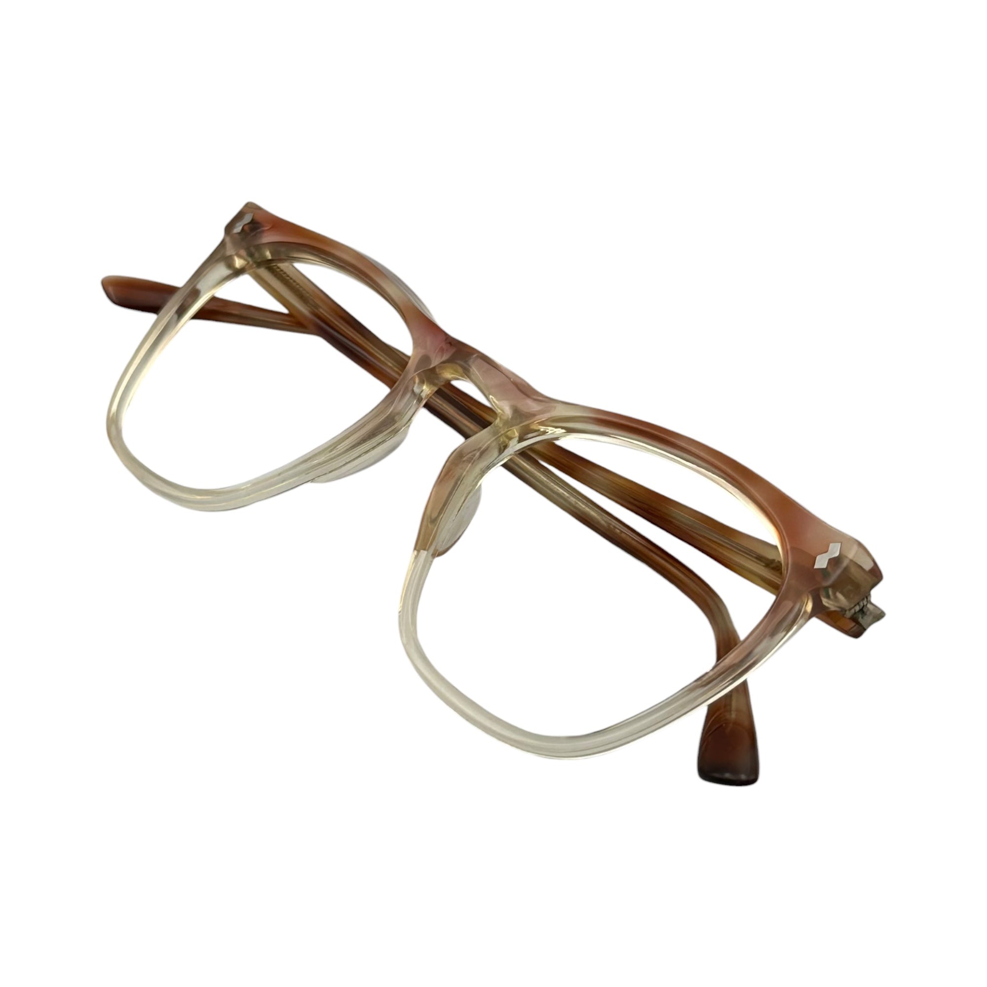 FRENCH VINTAGE(フレンチ ヴィンテージ) 50's Wellington Laminated Handmade Eyeglass and Sunglass Frames 50年代 張り合わせ ハンドメイド 眼鏡 サングラス フレーム アンバー×クリア 赤系 ヴィンテージ 稀少