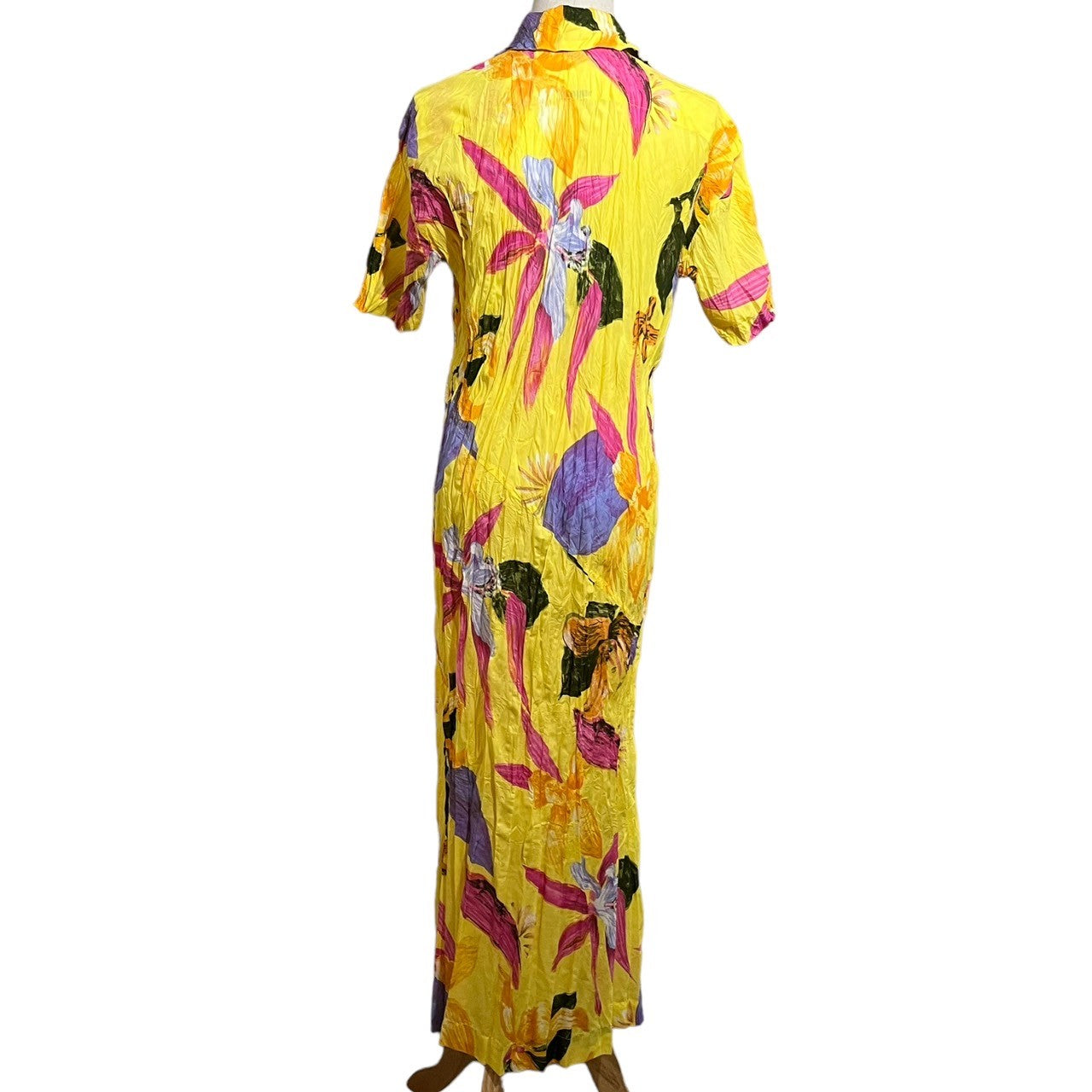 ISSEY MIYAKE(イッセイミヤケ) 06SS Floral wrinkle pleat S/S dress フローラル シワ プリーツ 半袖 ワンピース IM61-FH933 M イエロー 花 ドレス
