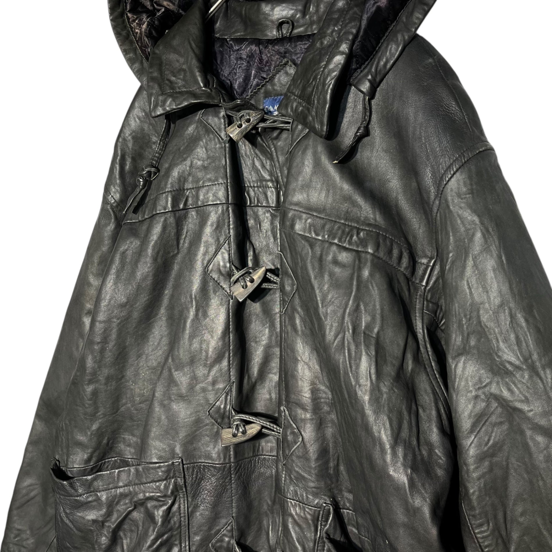 GAME SET AND MATCH(ゲームセットアンドマッチ) Vintage all leather duffle coat ヴィンテージ オール レザー ダッフル コート XL程度 ブラック