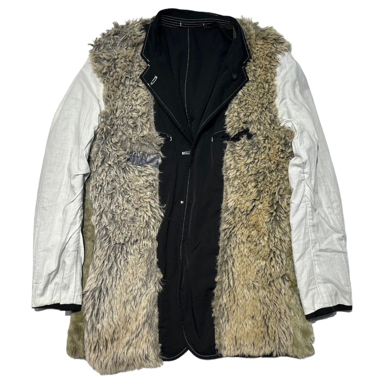 COMME des GARCONS HOMME HOMME(コムデギャルソンオムオム) 00AW inner fur 3 button jacket 内ファー 3ボタン ジャケット 田中オム M ブラック 00's ステッチ テーラード グリズリー