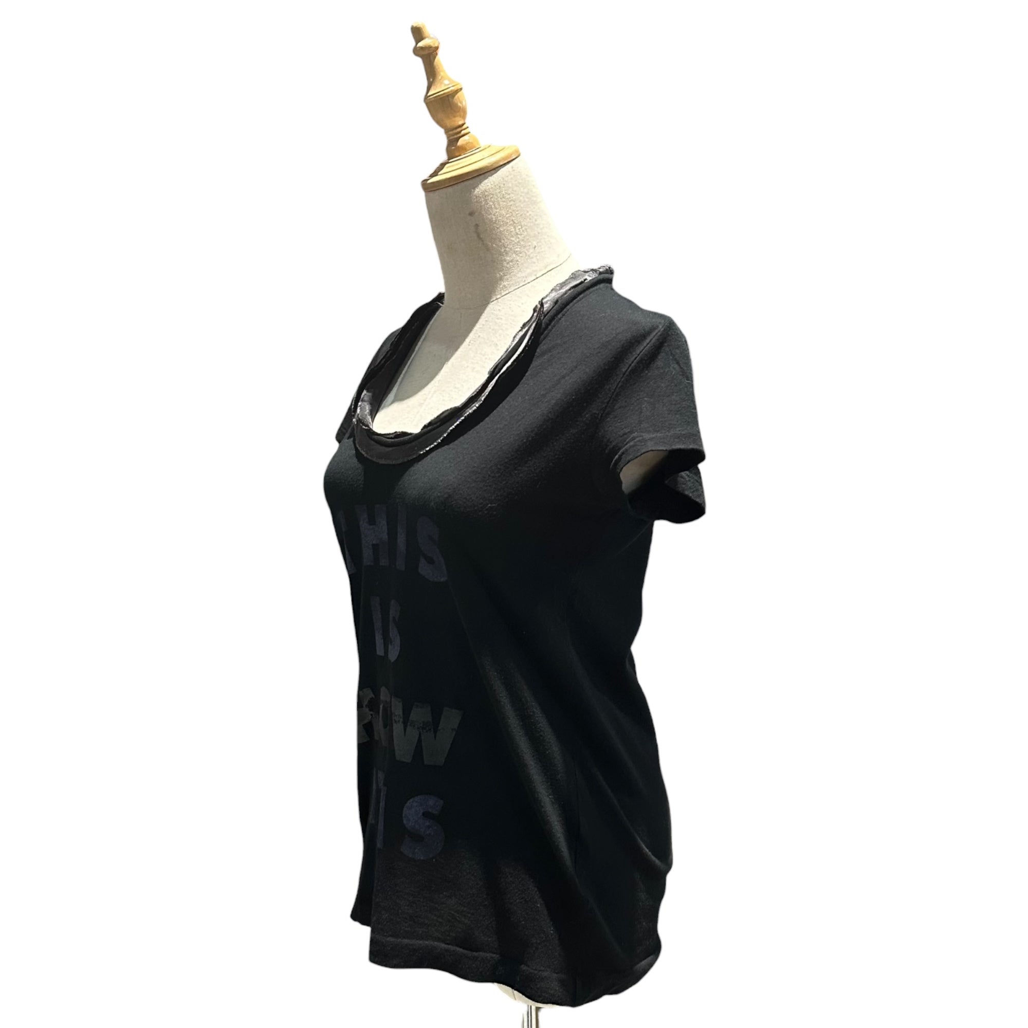 sacai luck(サカイラック) Mixed-Fabric U-Neck Printed T-Shirt 異素材切替 Uネック プリント Tシャツ ブラック