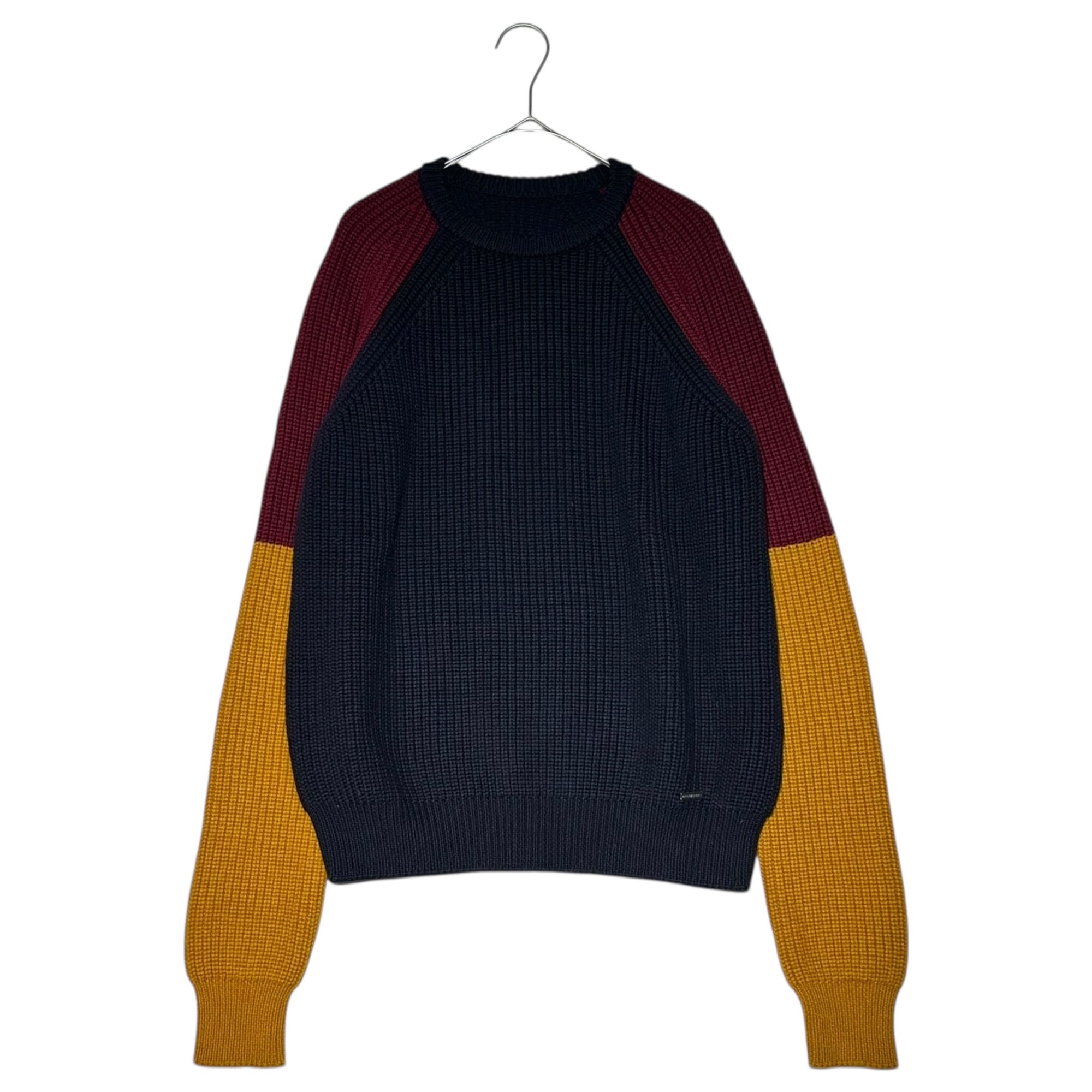 DSQUARED2(ディースクエアード) 18AW Mid-gauge 3-color crew neck knit ミドルゲージ 3カラー クルーネック ニット S71HA0845 S ネイビー×ボルドー×イエロー