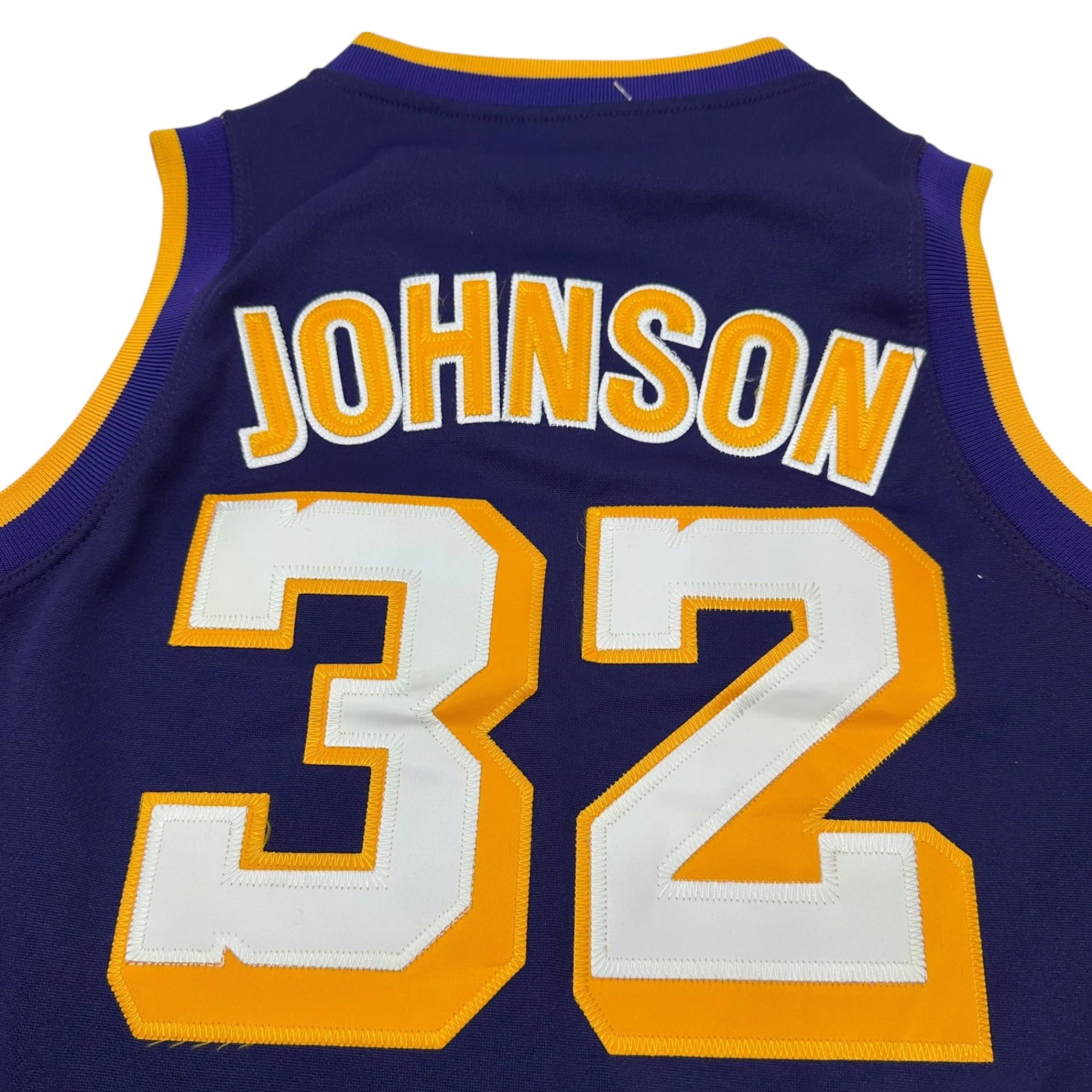 MITCHELL & NESS(ミッチェルアンドネス) "LAKERS 32 Magic Johnson" GAME SHIRT レイカーズ マジック ジョンソン ゲーム シャツ M パープル×イエロー USA製 NBA ユニフォーム タンクトップ