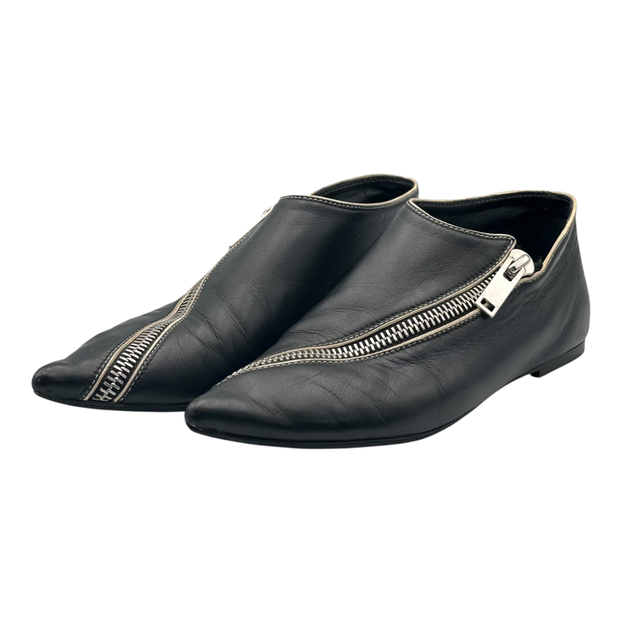 CELINE(セリーヌ) Phobe Philo Seasonal Diagonal Zip Pointed Toe Leather Shoes フィービー期 斜め ジップ ポインテッド トゥ レザー シューズ 表記消(23.5cm程度) ブラック