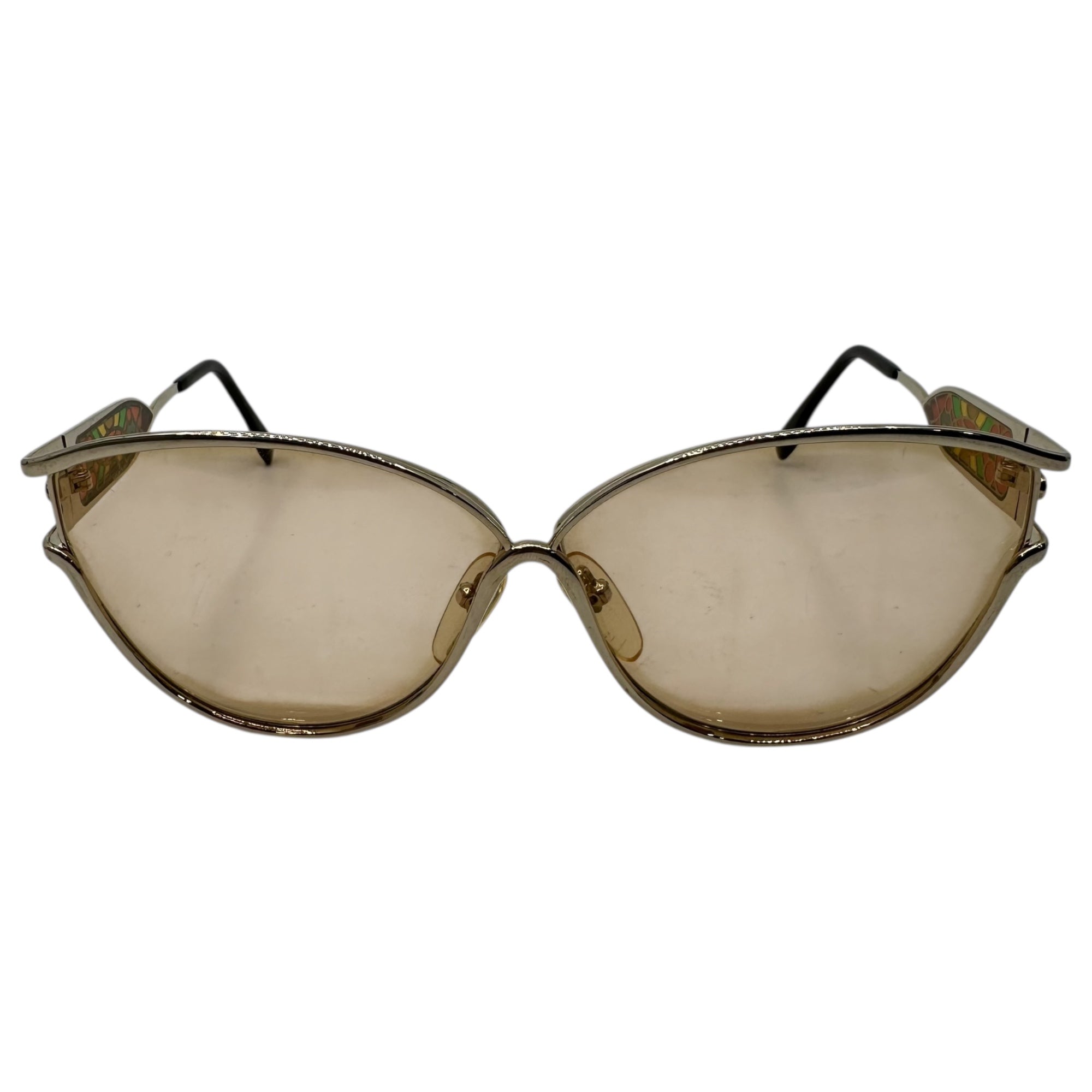 YVES SAINT LAURENT(イヴサンローラン) 80's Stained Glass Design Butterfly Sunglasses ステンドグラス デザイン バタフライ サングラス - シルバー×ブラウン 推定80年代 ヴィンテージ メガネ 眼鏡