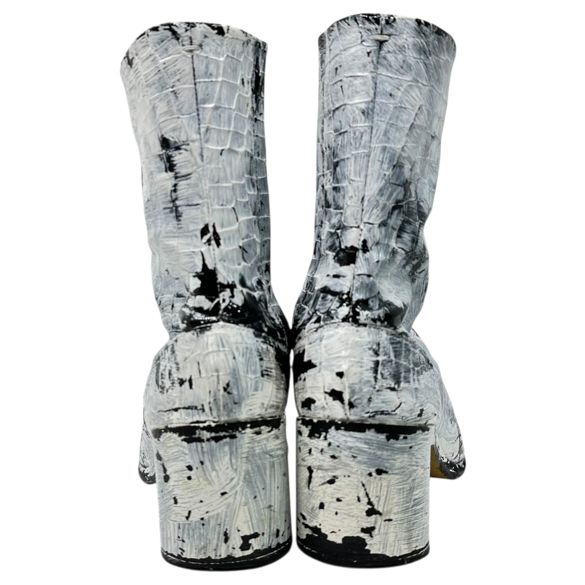 MAISON MARGIELA(メゾンマルジェラ) 21AW TABI BOOTS - Crocodile Embossed Leather Bianquet 足袋 ブーツ クロコ 型押し レザー ペンキ S57WU0132 43(27.5cm程度) ホワイト×ブラック