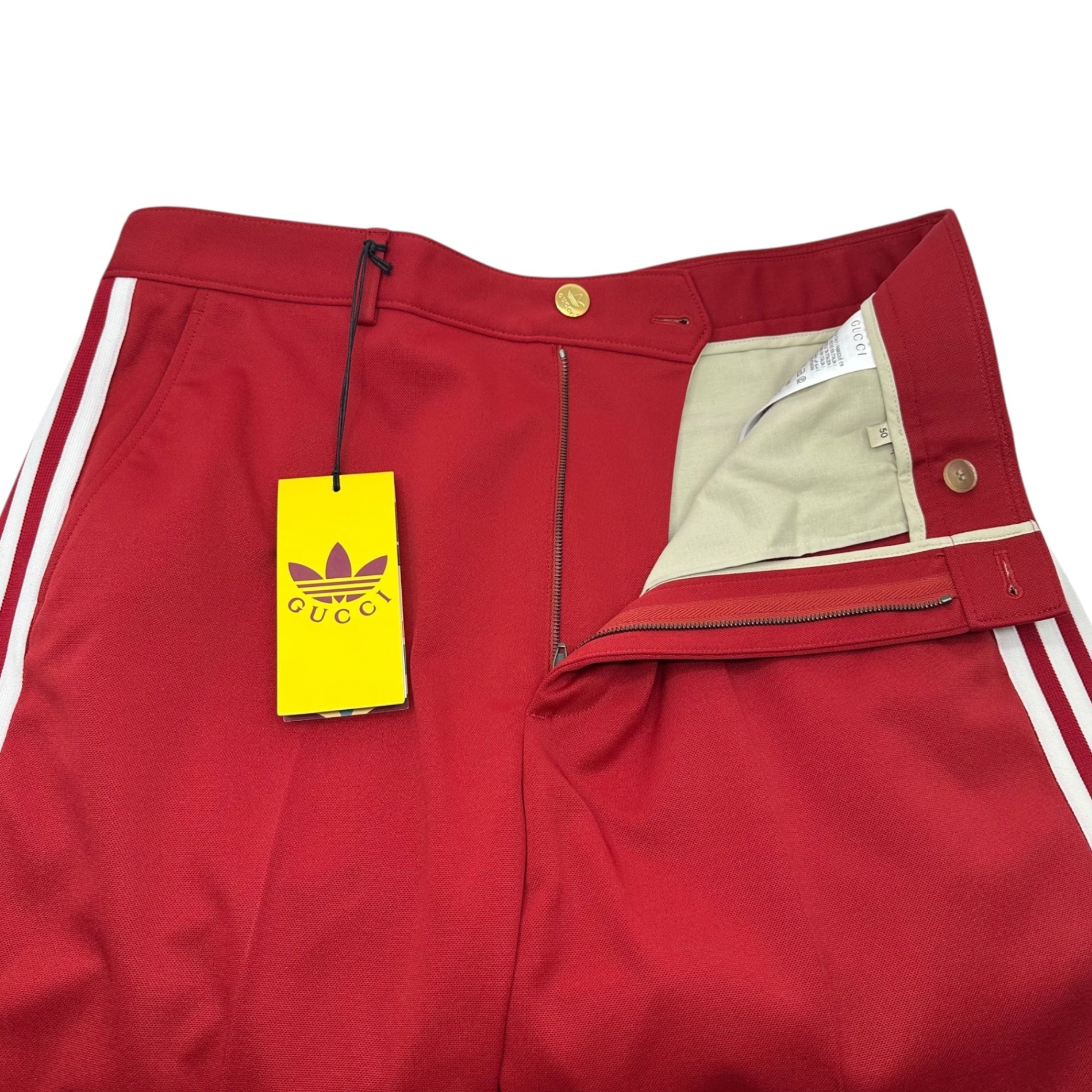 GUCCI × adidas(グッチ × アディダス) Trefoil Jacquard Pants Slacks トレフォイル ジャガード パンツ スラックス 710399 50(L程度) レッド ミケーレ期 コラボ 3ライン ロゴ