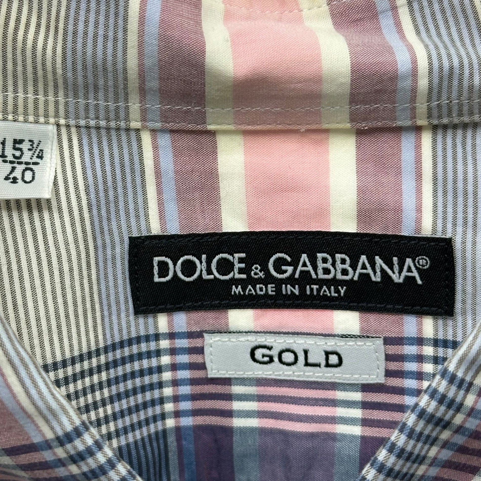 DOLCE&GABBANA(ドルチェ&ガッバーナドルガバ) GOLD Check L/S Shirt チェック 長袖 シャツ G5AG7T FQ5G9 40 15 1/2(M程度) ホワイト×ピンク