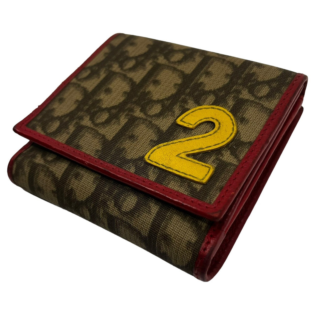 Christian Dior(クリスチャンディオール) トロッター ミニ財布 2つ折り財布 ベージュ レッド×グリーン×イエロー ラスタカラー