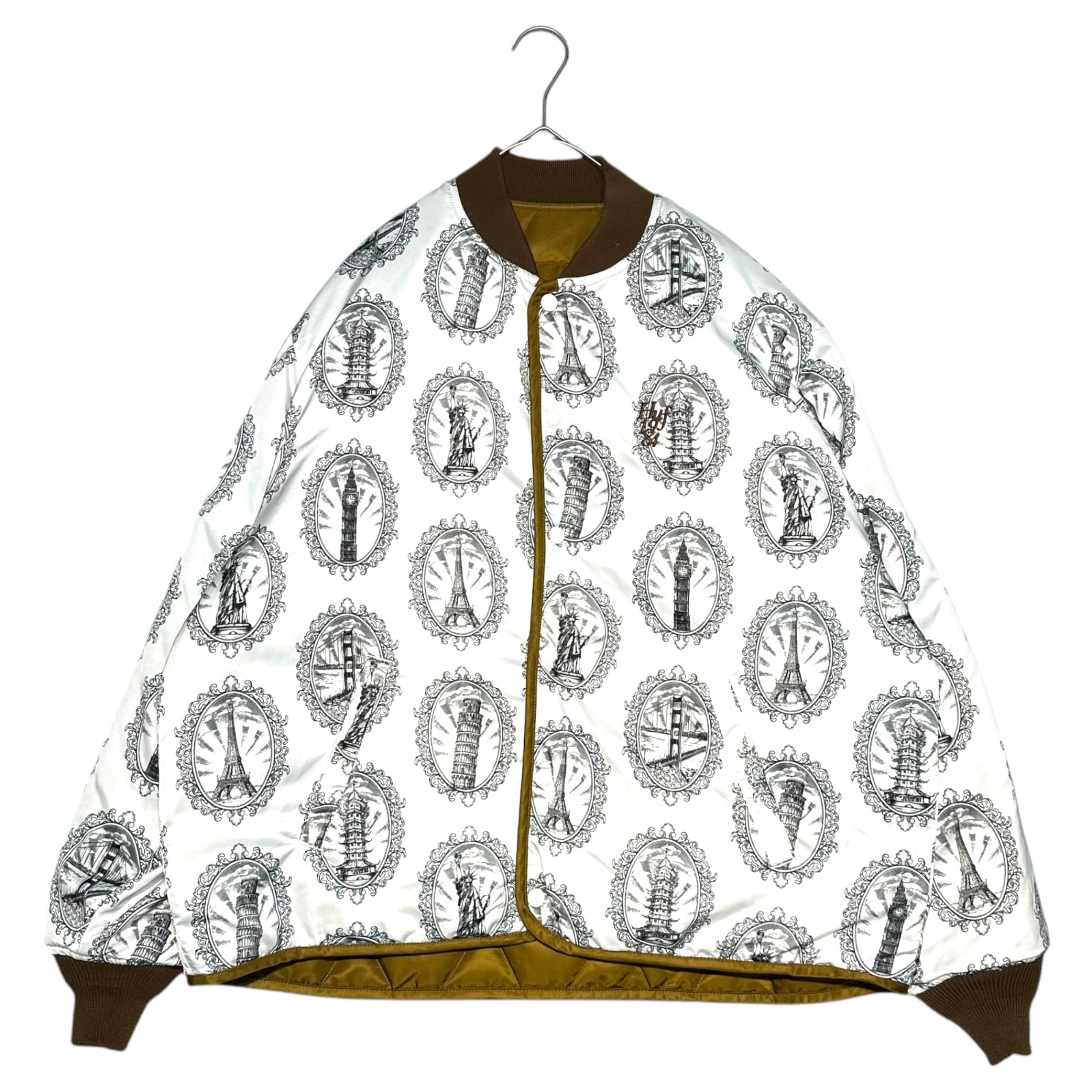 HUF(ハフ) Reversible padded quilted jacket リバーシブル 中綿 キルティング ジャケット L カーキ×ホワイト