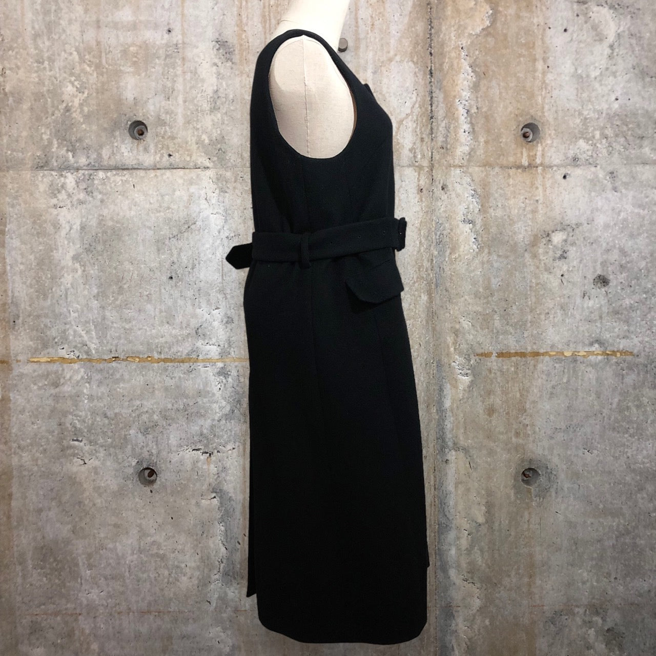 TARO HORIUCHI(タロウホリウチ)ベルテッド ロングウールジレ/ノースリーブウールコート 1804-DR05-407 2(Mサイズ程度) ブラック